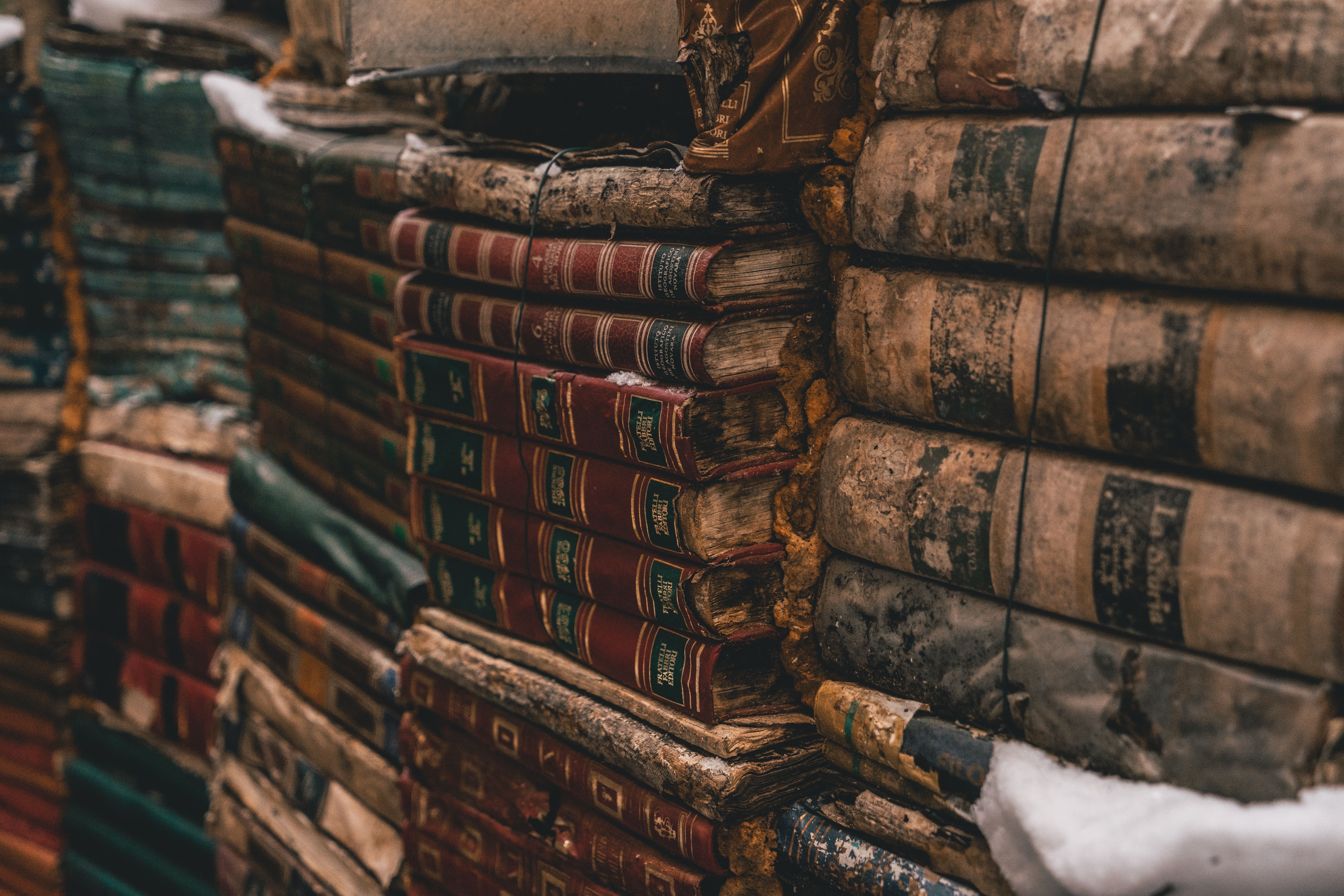 6000x4000 #background, #culture, #vintage, #read, #stack, #antique, #library, #old, #snow, #book, #ancient, #wallpaper, #red, #Public domain image, #ice, #books, #brown, #stacked, #repetitive. Mocah HD Wallpaper
