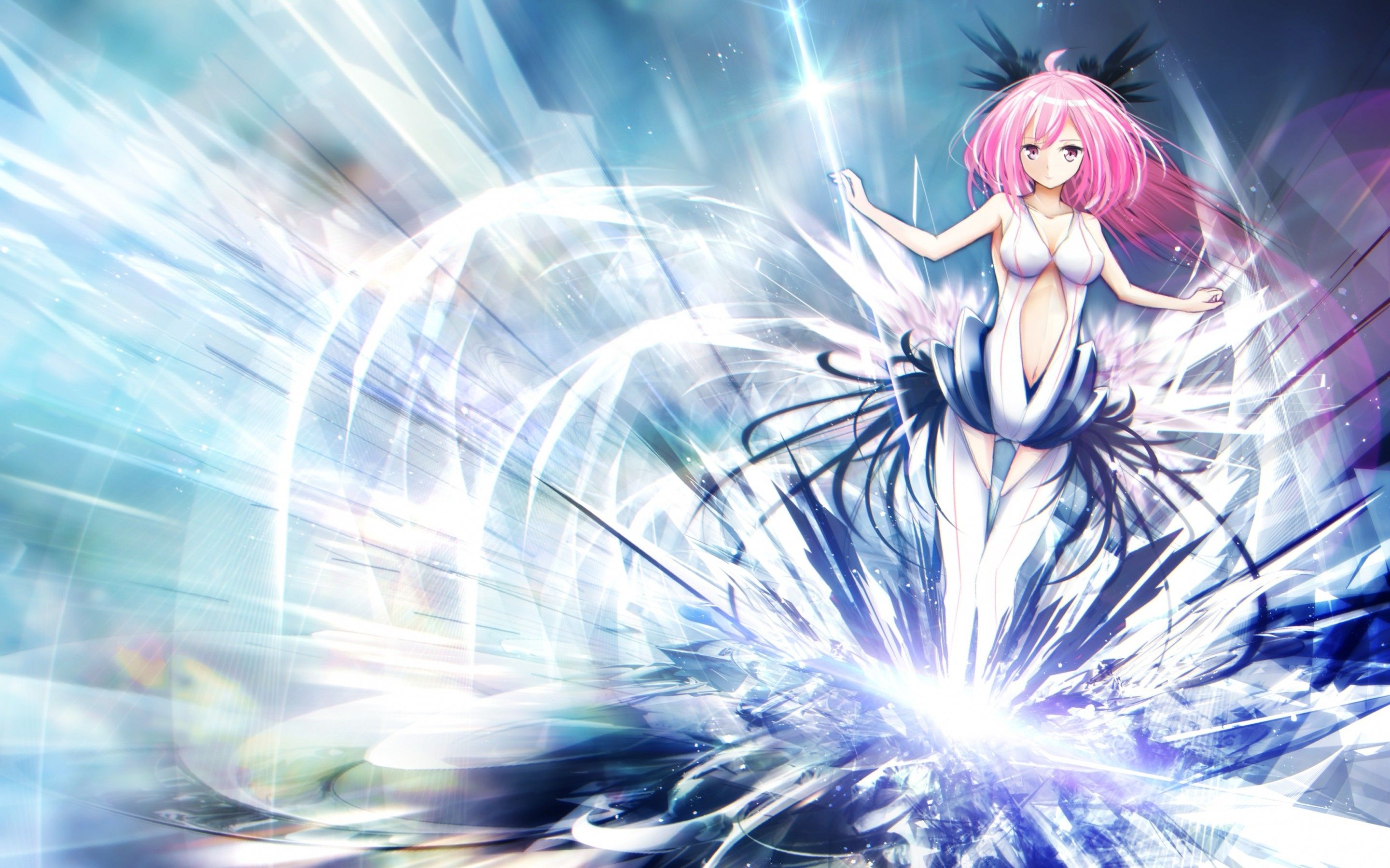 Download 2880x1800 Anime Girl, Magic, Pink Hair, Lights Wallpaper for MacBook Pro 15 inch