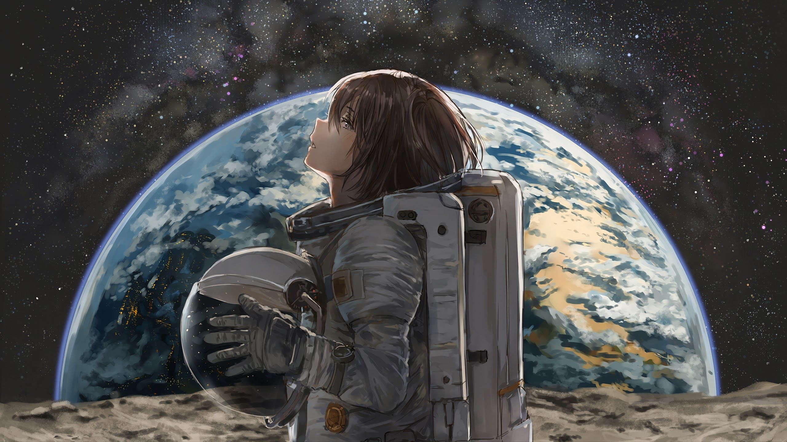 Space Astronaut Anime Girl Earth 4K 3840x2160 Wallpaper