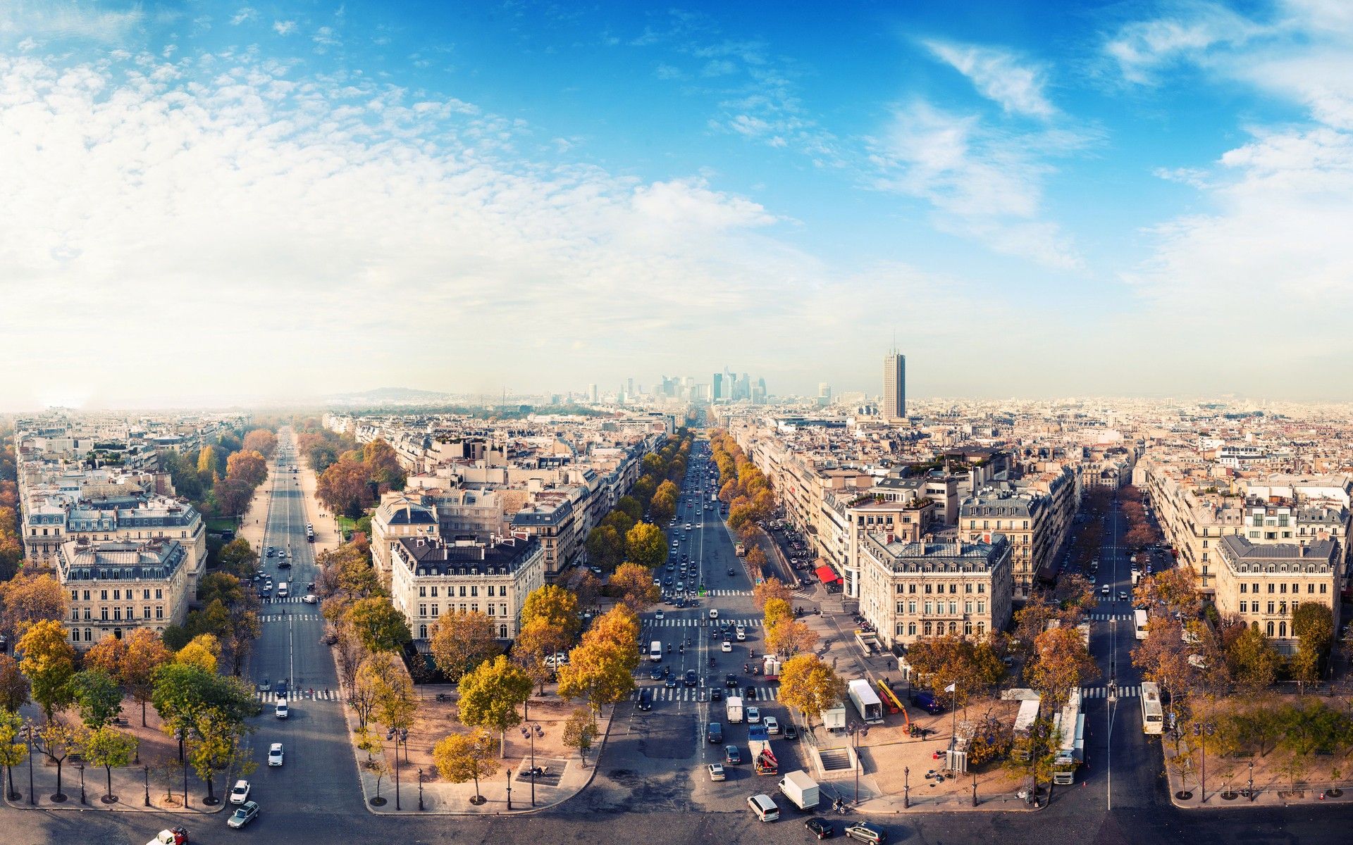 Paris, clouds, landscapes, trees, cars, France, cities, skies, autumn wallpaper