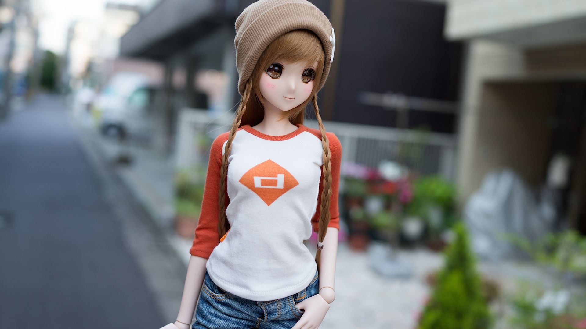 long hair, Braids, Street, Doll, Toys, Smart Doll, Depth of field, Beanie, Brown eyes Wallpaper HD / Desktop and Mobile Background