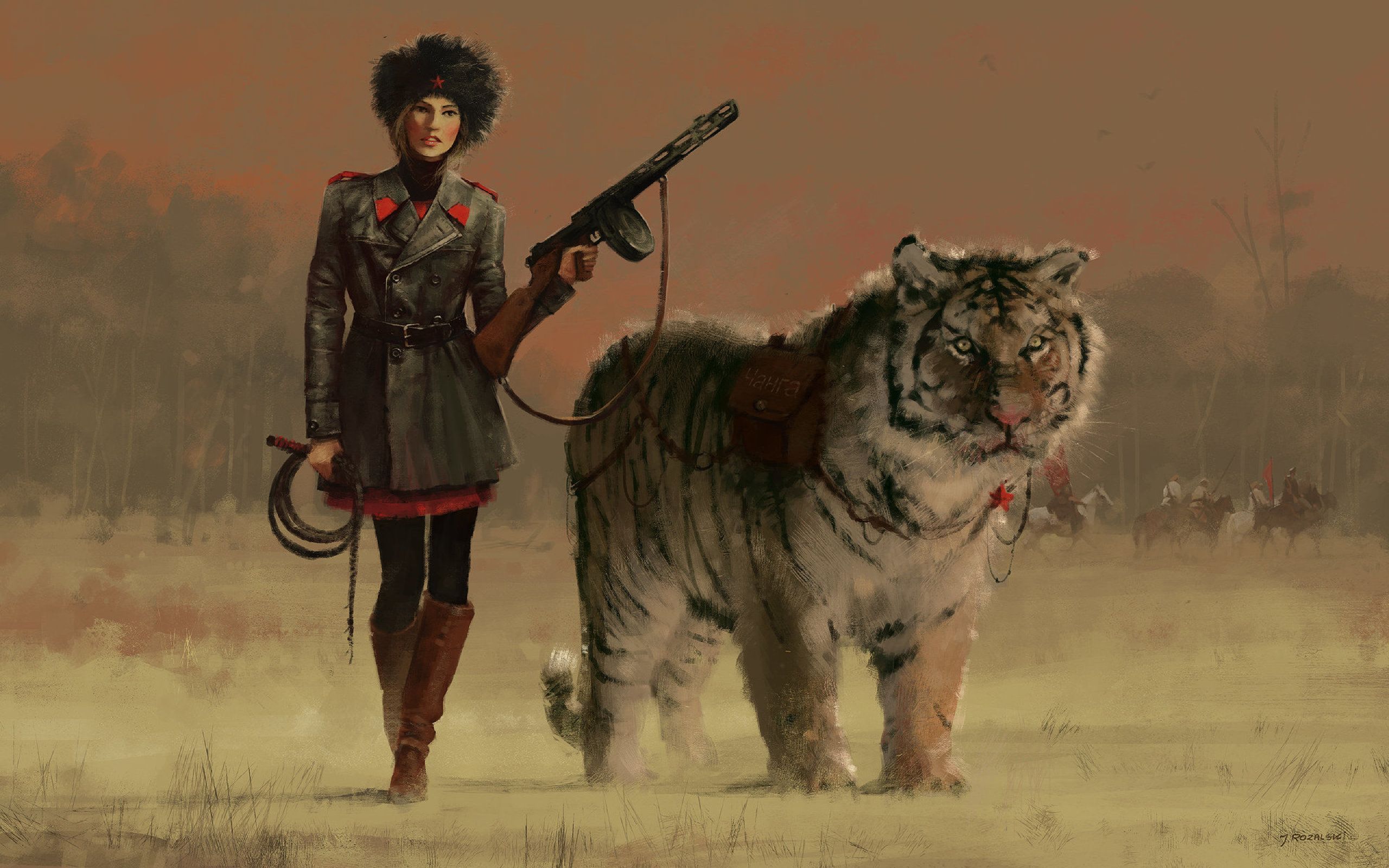 Russian Women With Tiger Illustration 2560x1600 Resolution Wallpaper, HD Artist 4K Wallpaper, Image, Photo and Background