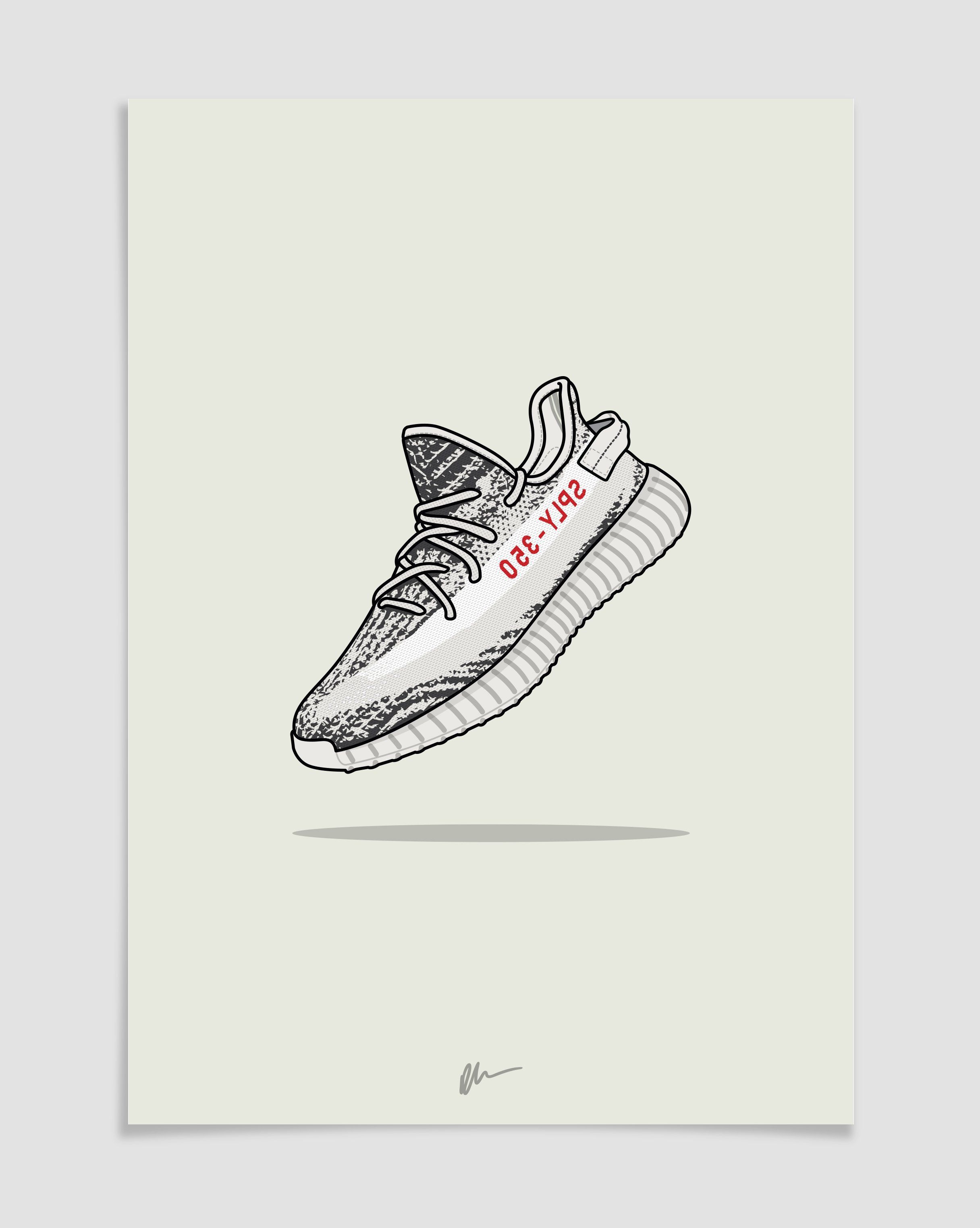 Originally created Yeezy 350 v2 Zebra CP9654 illustration.The ideal for the home or office, ideal for sneakerhea. Sneakers wallpaper, Yeezy, Sneakers illustration