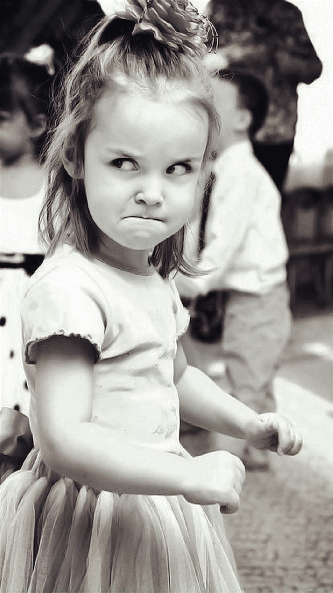 Cute Angry Girl Expression Black And White iPhone 8 Wallpaper Free Download
