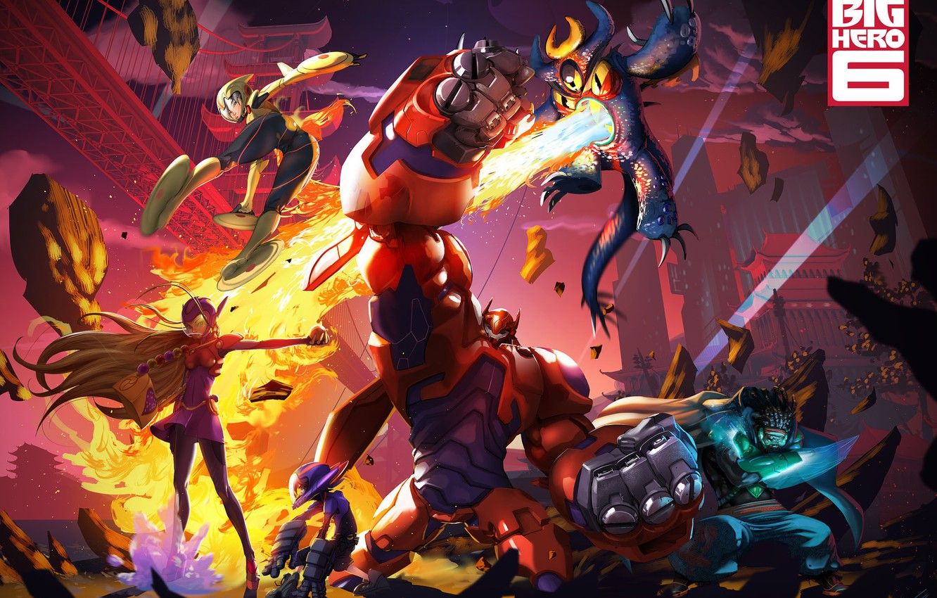 Wallpaper art, characters, Walt Disney Picture, Big Hero 6, City of heroes image for desktop, section фильмы