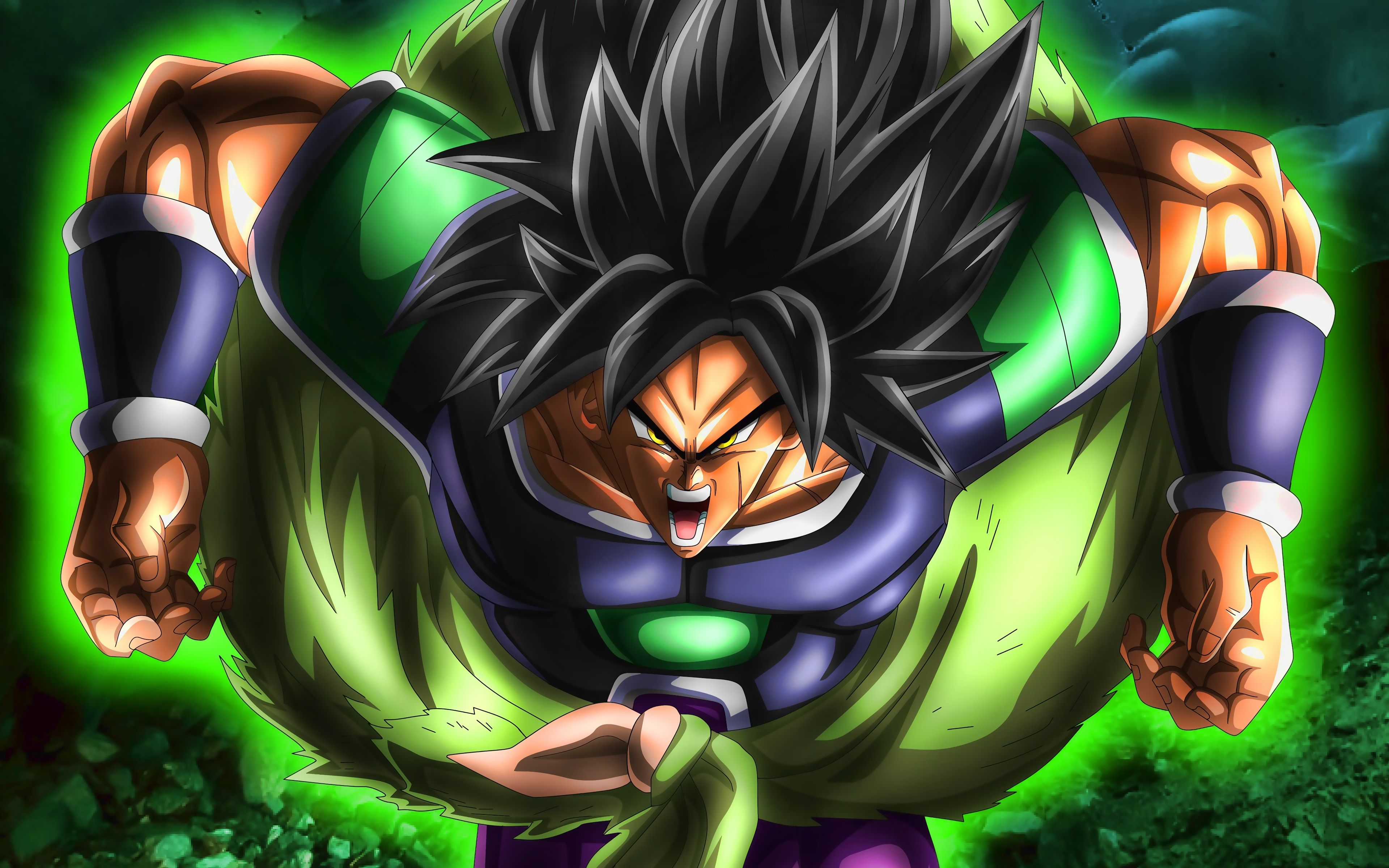 Download wallpaper Broly, 4k, green fire, Dragon Ball, artwork, DBS, Dragon Ball Super, DBS characters, Broly 4k for desktop with resolution 3840x2400. High Quality HD picture wallpaper