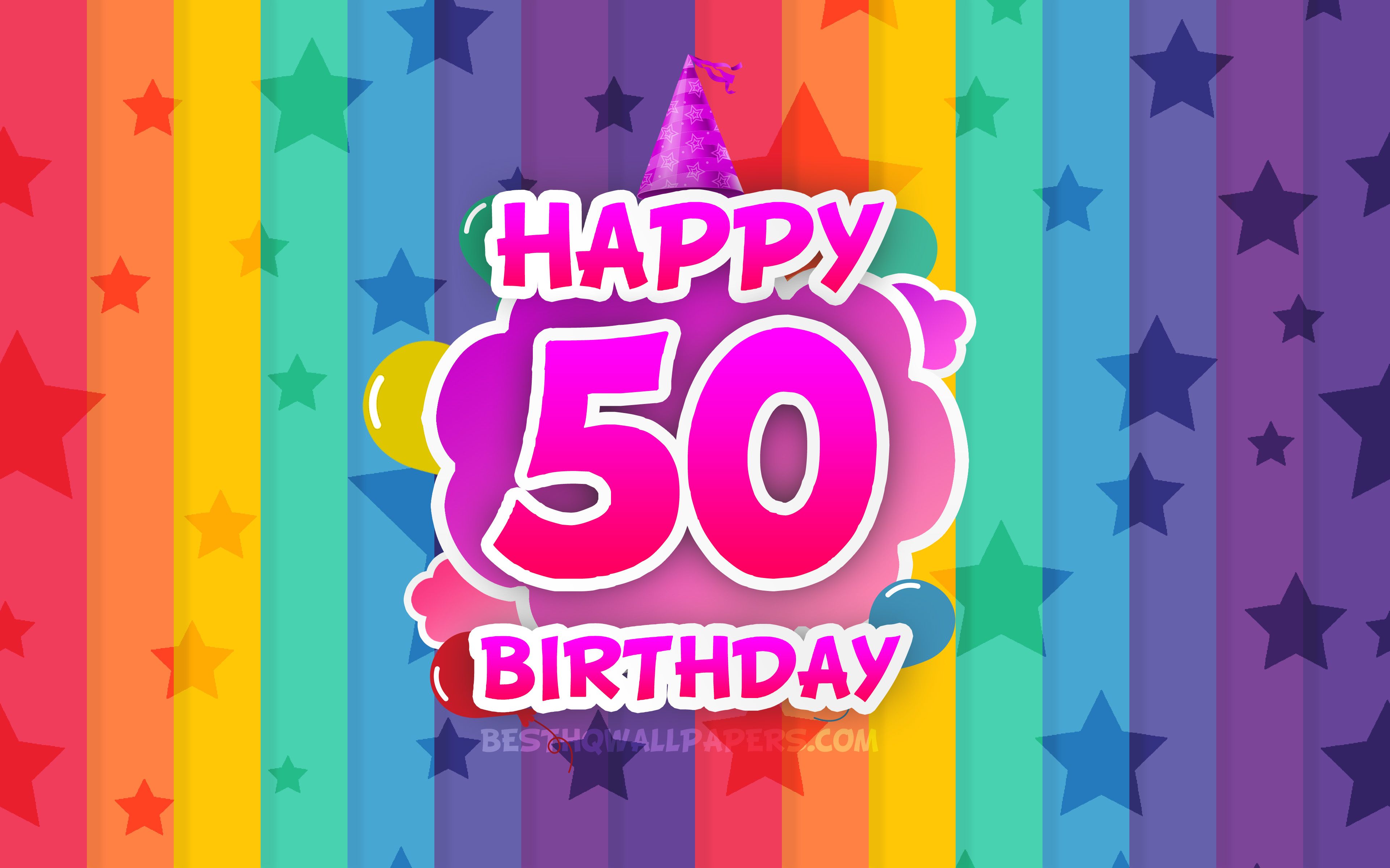Download wallpaper Happy 50th birthday, colorful clouds, 4k, Birthday concept, rainbow background, Happy 50 Years Birthday, creative 3D letters, 50th Birthday, Birthday Party, 50th Birthday Party for desktop with resolution 3840x2400. High