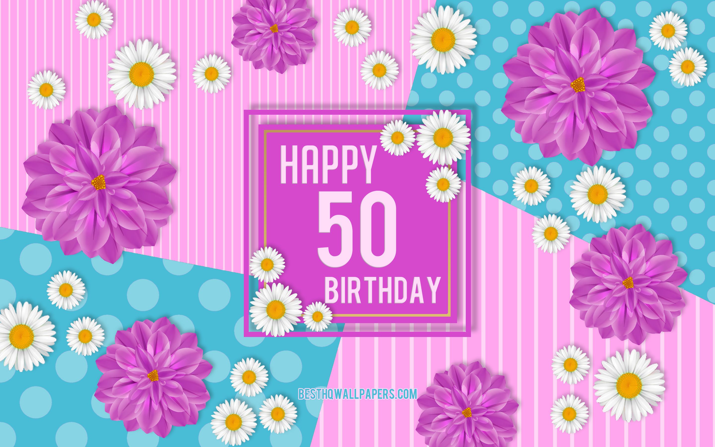 Download wallpaper 50th Happy Birthday, Spring Birthday Background, Happy 50th Birthday, Happy 50 Years Birthday, Birthday flowers background, 50 Years Birthday, 50 Years Birthday party for desktop with resolution 2880x1800. High Quality