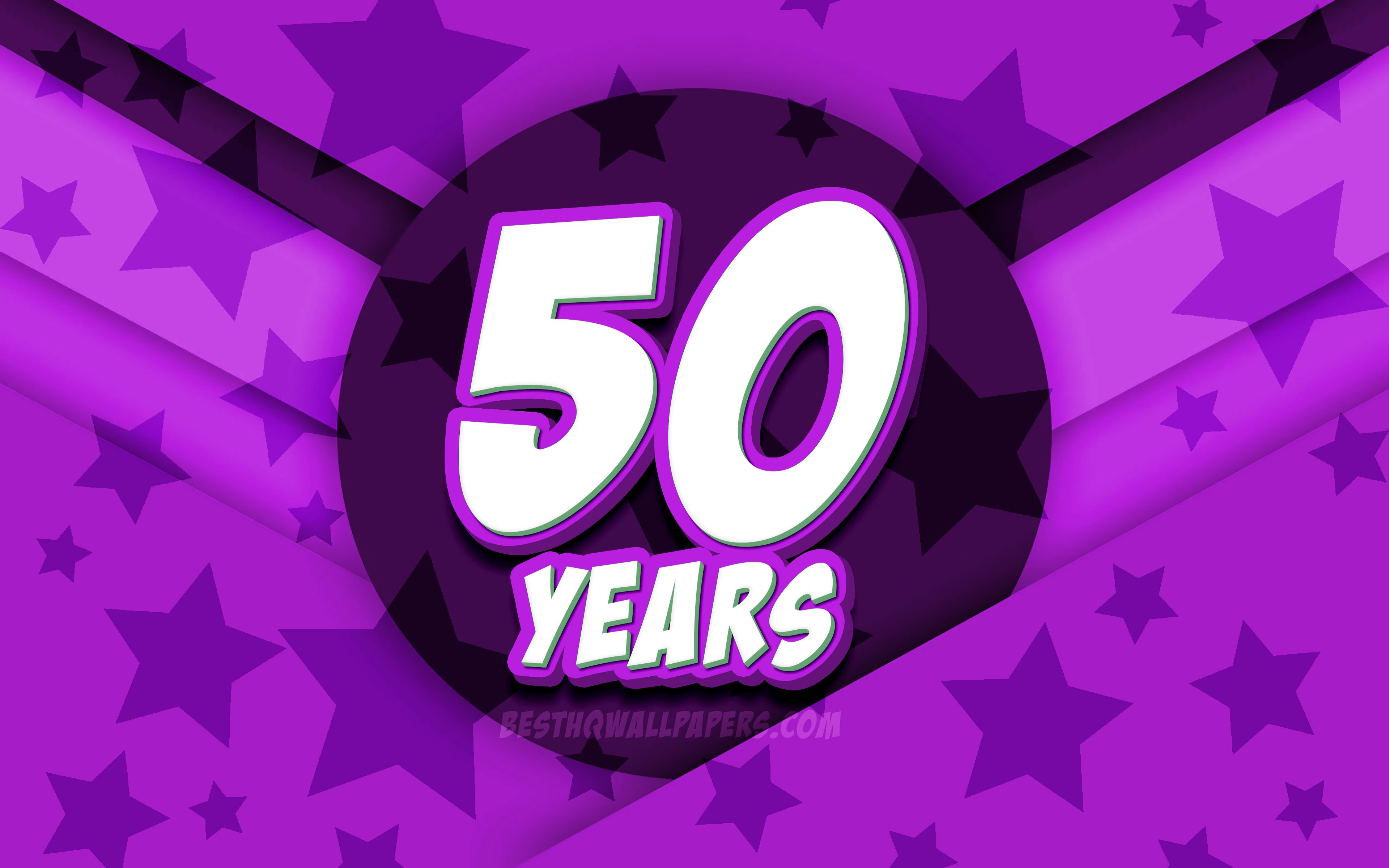 Download wallpaper 4k, Happy 50 Years Birthday, comic 3D letters, Birthday Party, violet stars background, Happy 50th birthday, 50th Birthday Party, artwork, Birthday concept, 50th Birthday for desktop with resolution 3840x2400. High