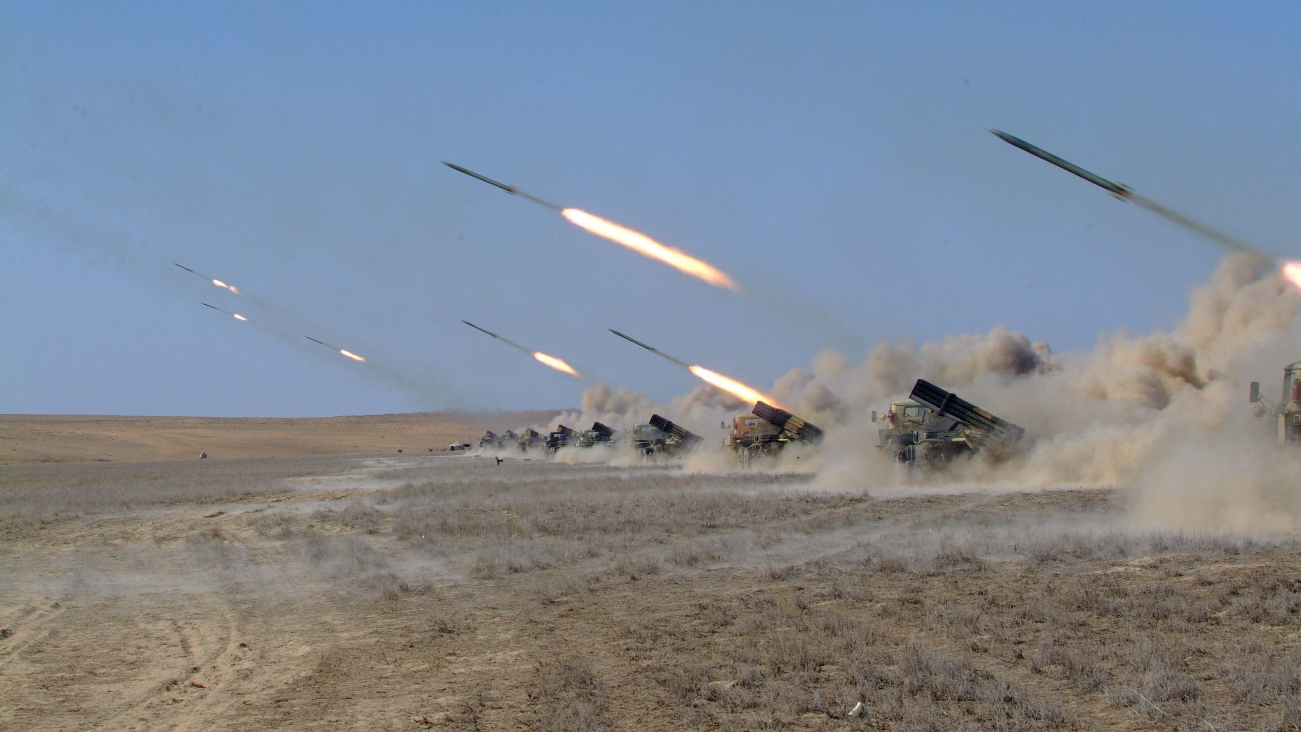Wallpaper Naiza, MRL, multiple rocket launcher, artillery, Kazakhstan Armed Forces, desert, firing, Military