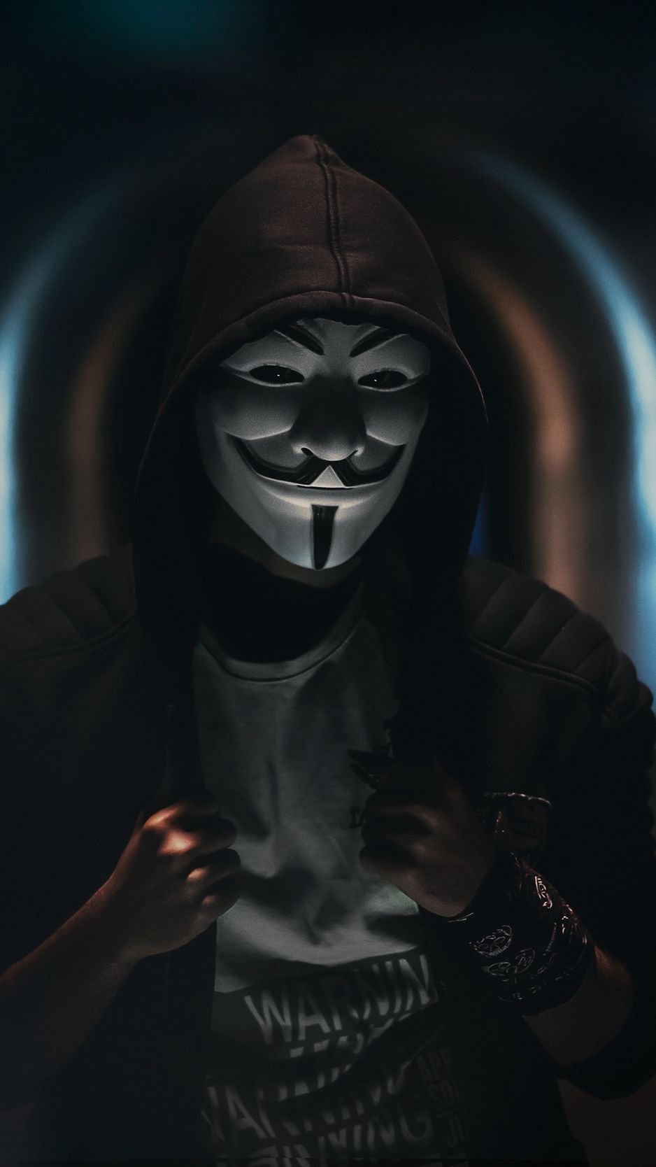 Download Wallpaper 938x1668 Anonymous, Mask, Hood, Dark, Man Iphone 8 7 6s 6 For Parallax HD Background