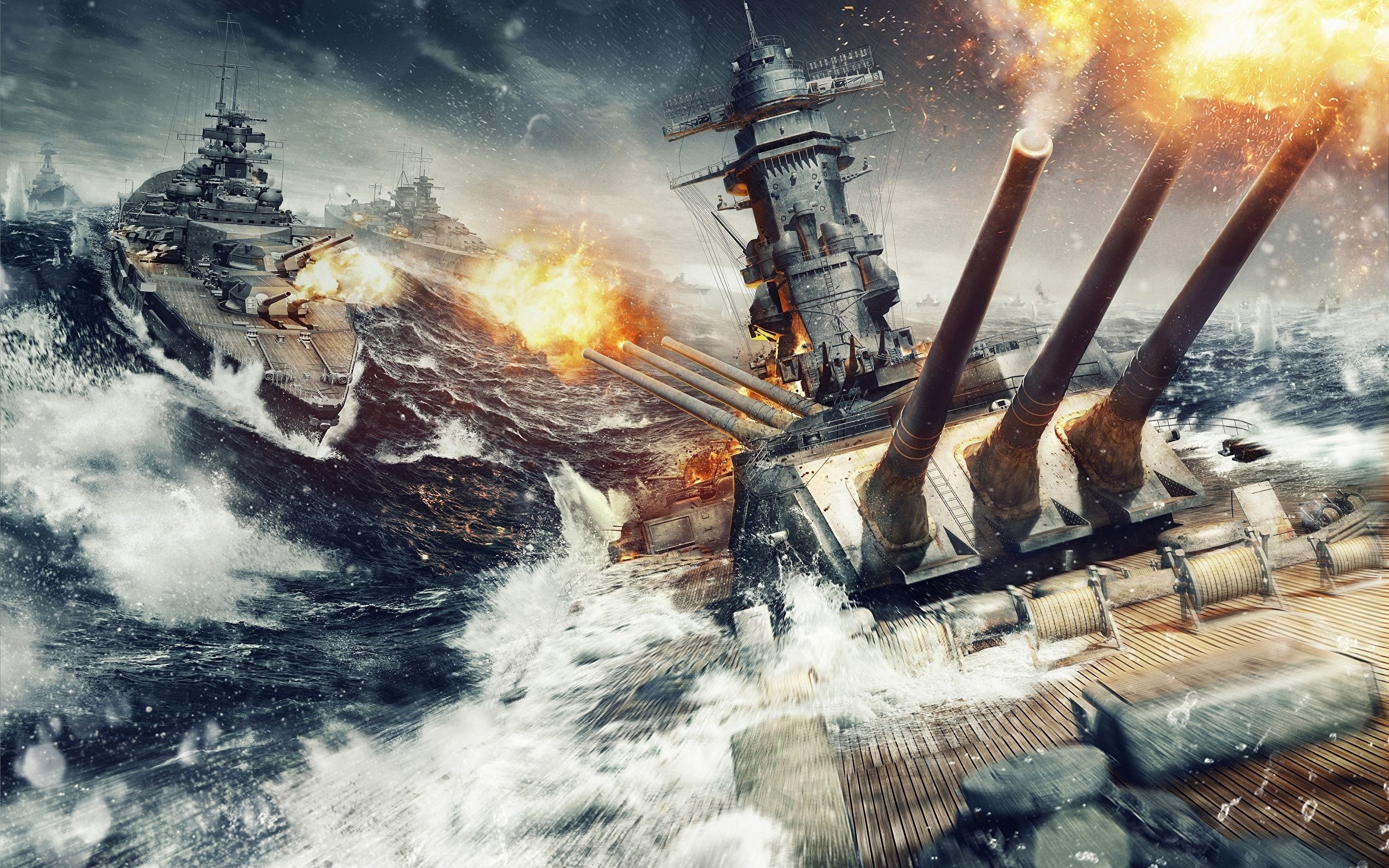 Picture Firing Cannon World of Warships ship Games 2560x1600