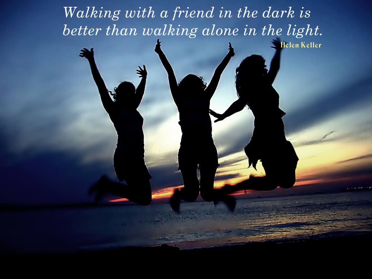 Happy Friendship Day Greetings Quote With Three Friends Space