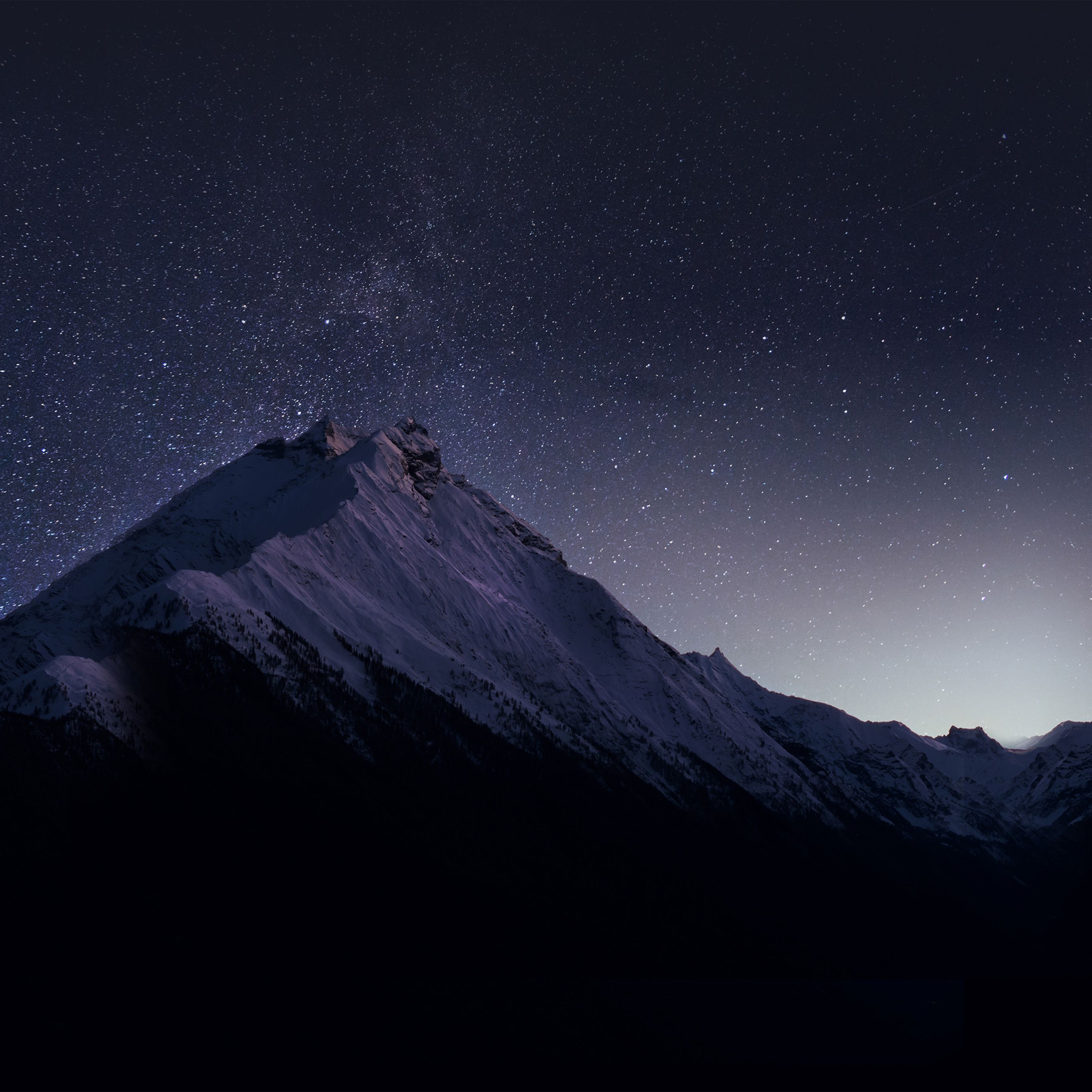 Mountain Night Snow Dark Star Wallpaper