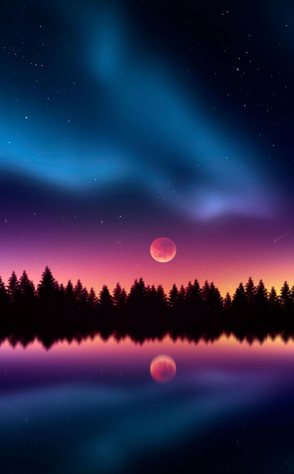 Colorful, night, stars, silhouette, lake, reflections, 950x1534 wallpaper. Moon and stars wallpaper, Night sky photography stars, Night sky wallpaper