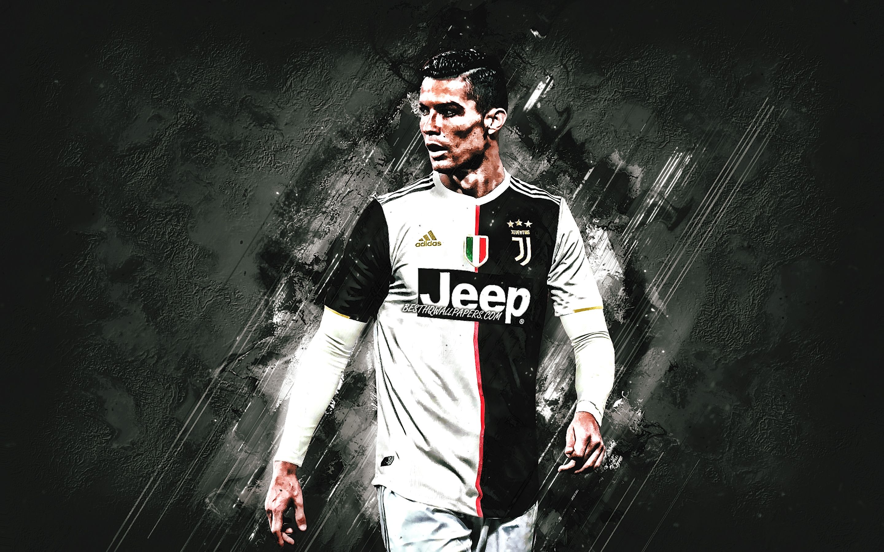 Download wallpaper Cristiano Ronaldo, portrait, Juventus FC, new Juventus uniforms, football players Juventus Portuguese football player, football stars, Serie A, Italy, football for desktop with resolution 2880x1800. High Quality HD picture