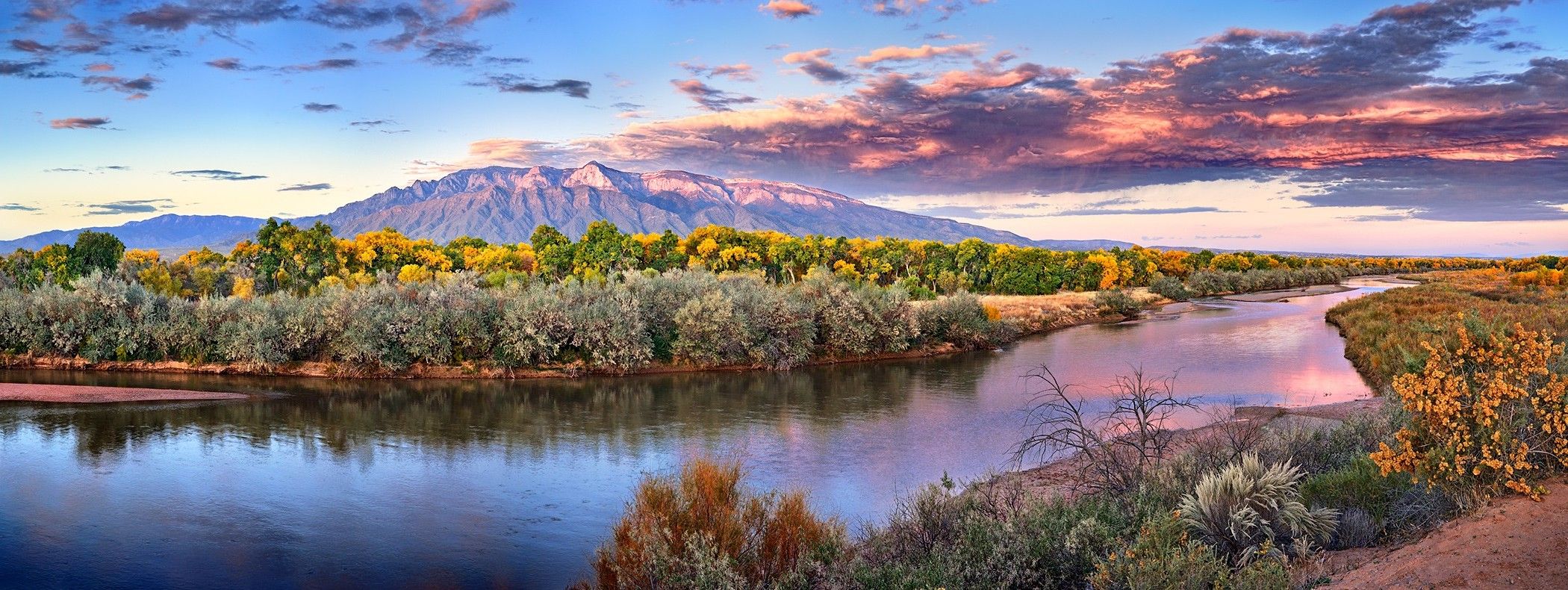 fall, River, New Mexico, Sunset, Forest, Clouds, Mountain, Trees, Shrubs, Nature, Landscape Wallpaper HD / Desktop and Mobile Background