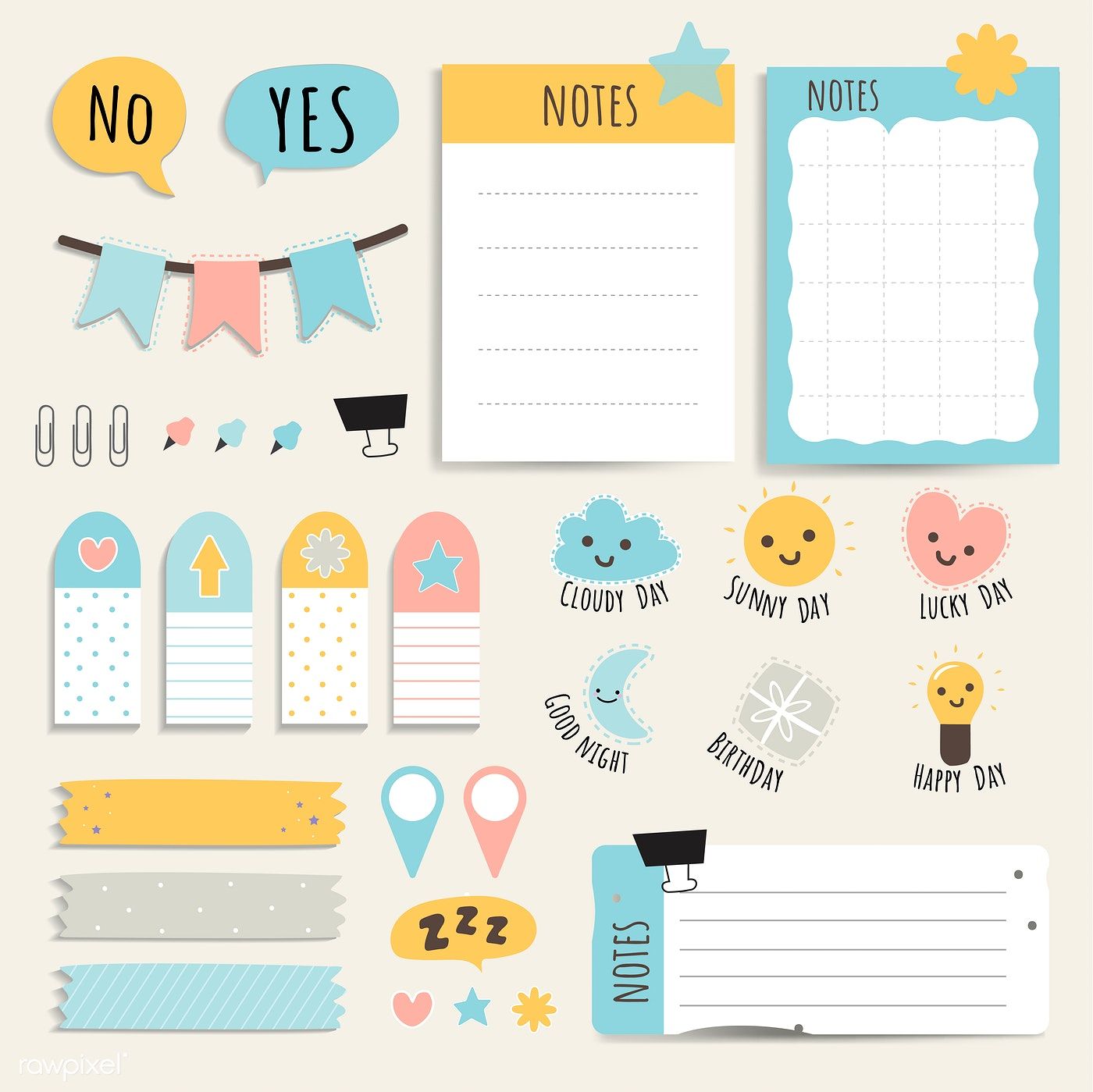 Download premium vector of Cute sticky note papers printable set 553796. Colorful stationery, Note paper, Digital sticker