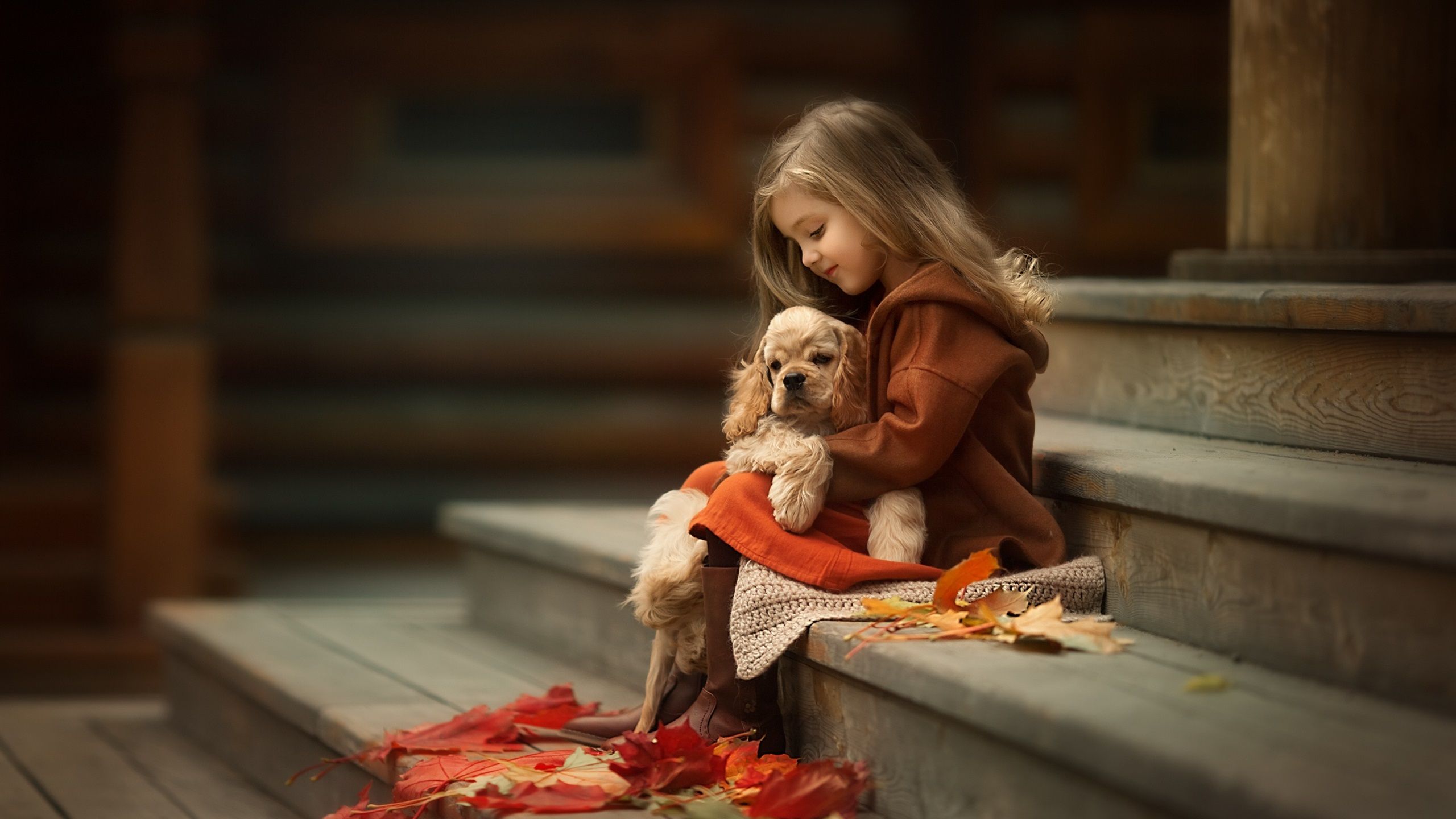 Wallpaper Cute little girl and dog, friends, ladders 2560x1600 HD Picture, Image
