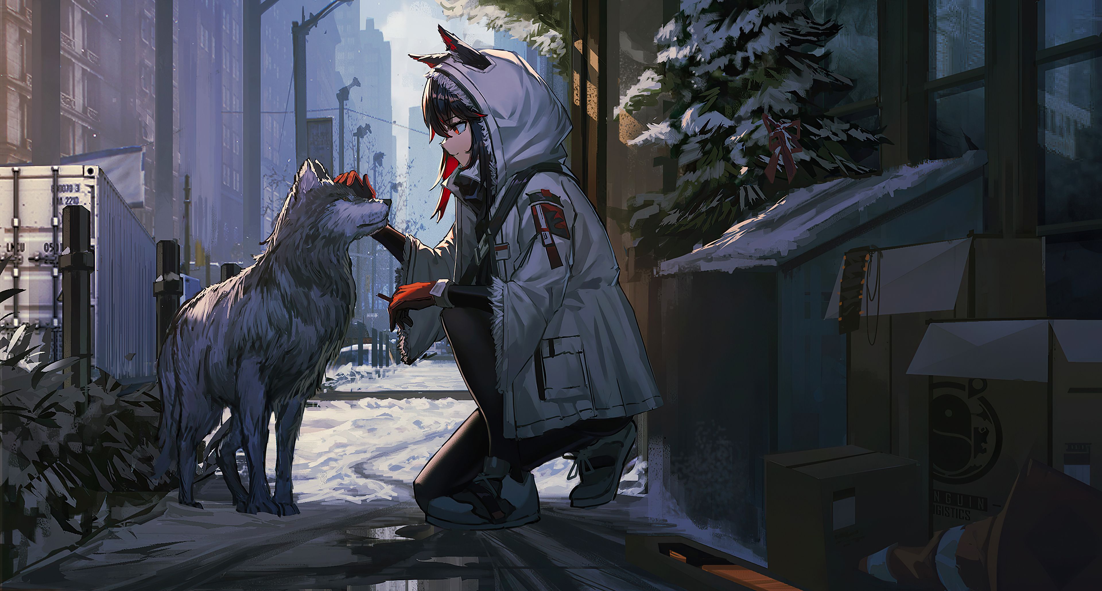 Anime Girl Petting Dog, HD Anime, 4k Wallpaper, Image, Background, Photo and Picture
