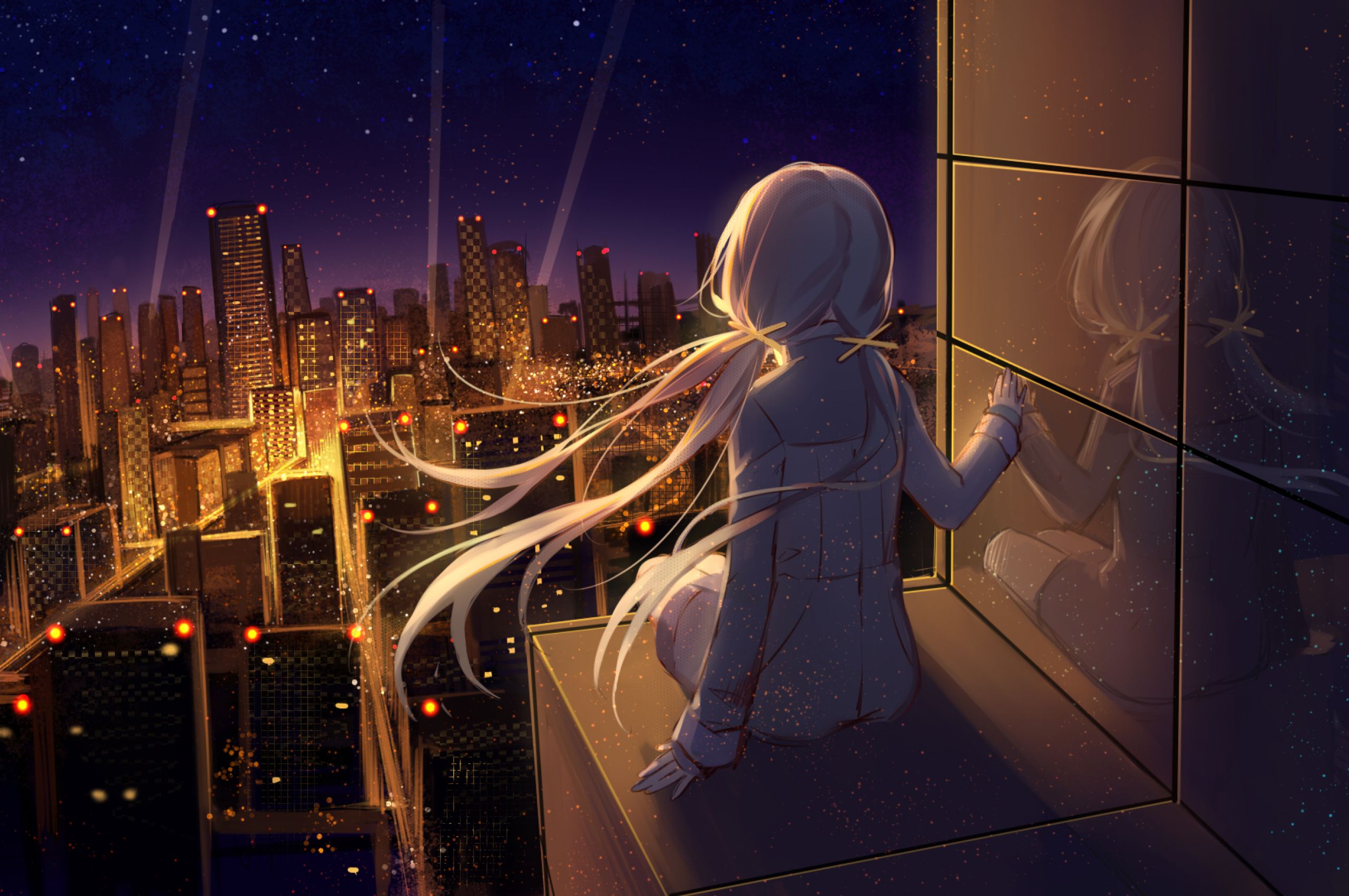 Anime Girl Looking at Stars Chromebook Pixel Wallpaper, HD Anime 4K Wallpaper, Image, Photo and Background