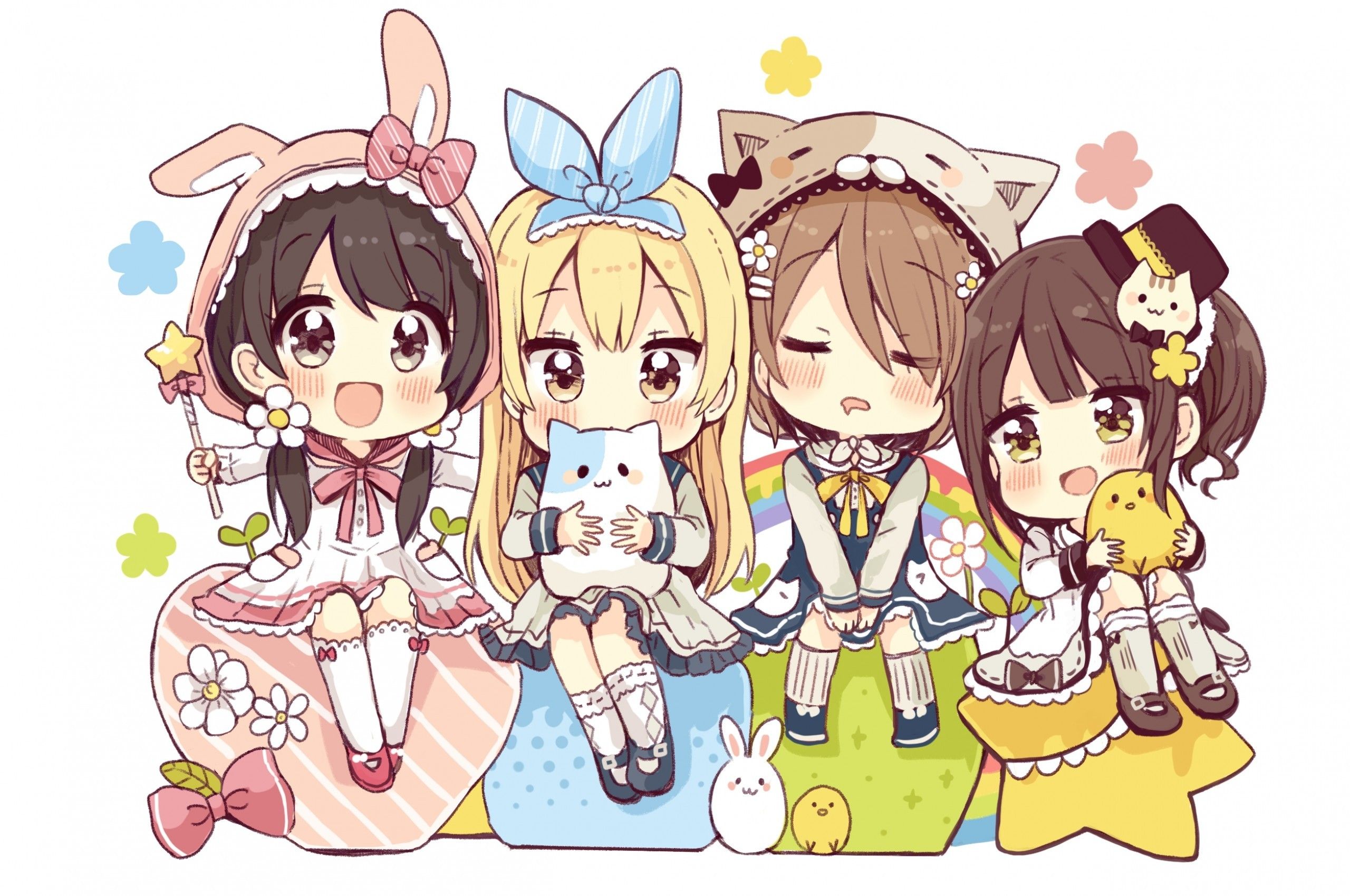 Download 2560x1700 Anime Girls, Chibi, Cute, Friends Wallpaper for Chromebook Pixel