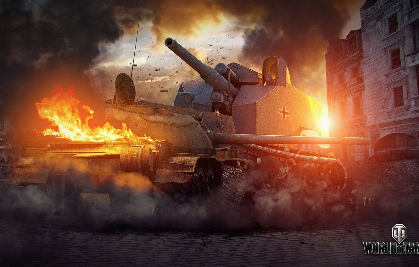 Wallpaper The City, Fire, Smoke, Dust, Germany, The Ruins, Tank, USSR, Ruins, Tanks, In The Fire, T Medium Tank, PT ACS, World Of Tanks, Waffenträger Auf E For Desktop, Section игры