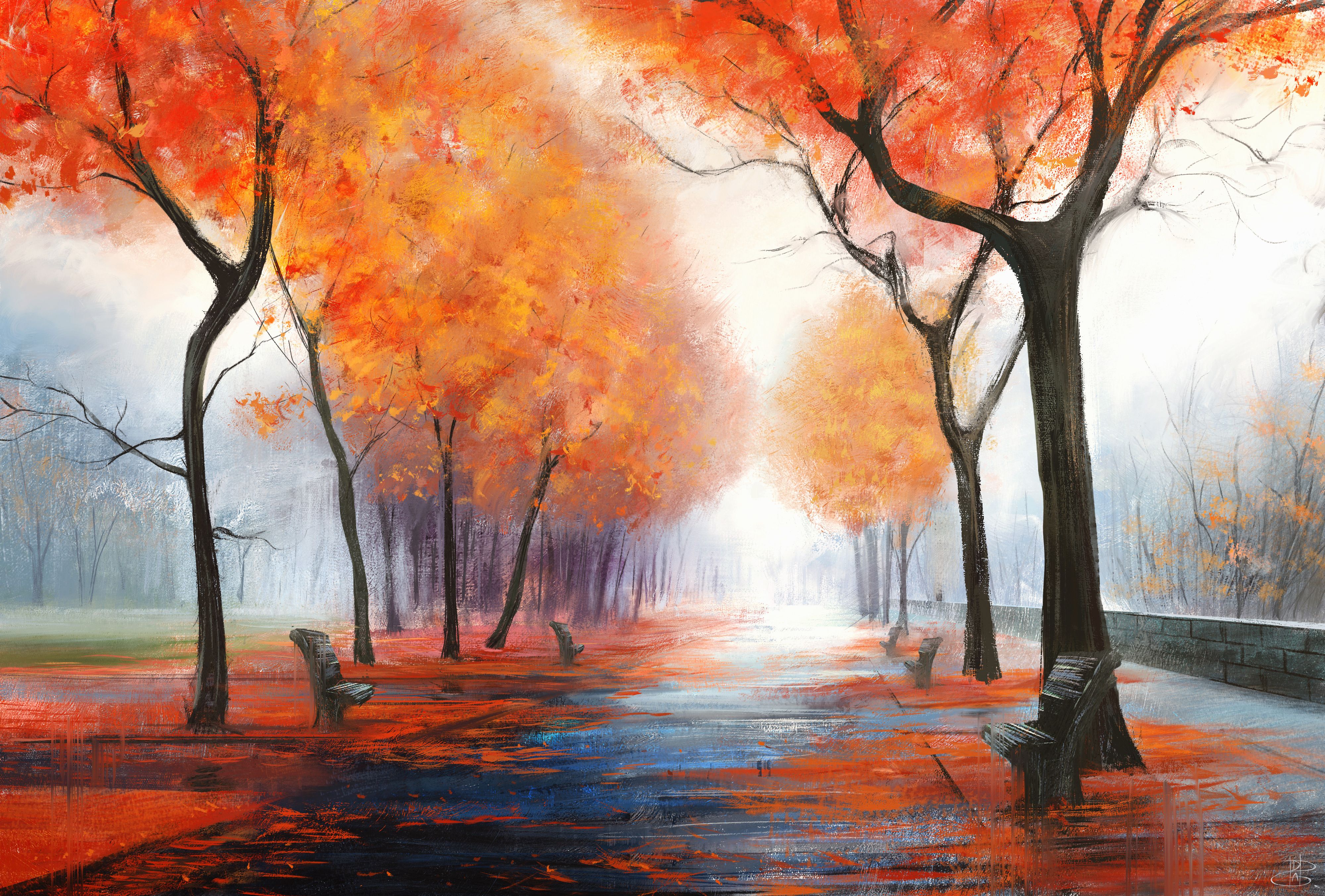 Autumn Park Digital Art 4k, HD Artist, 4k Wallpaper, Image, Background, Photo and Picture