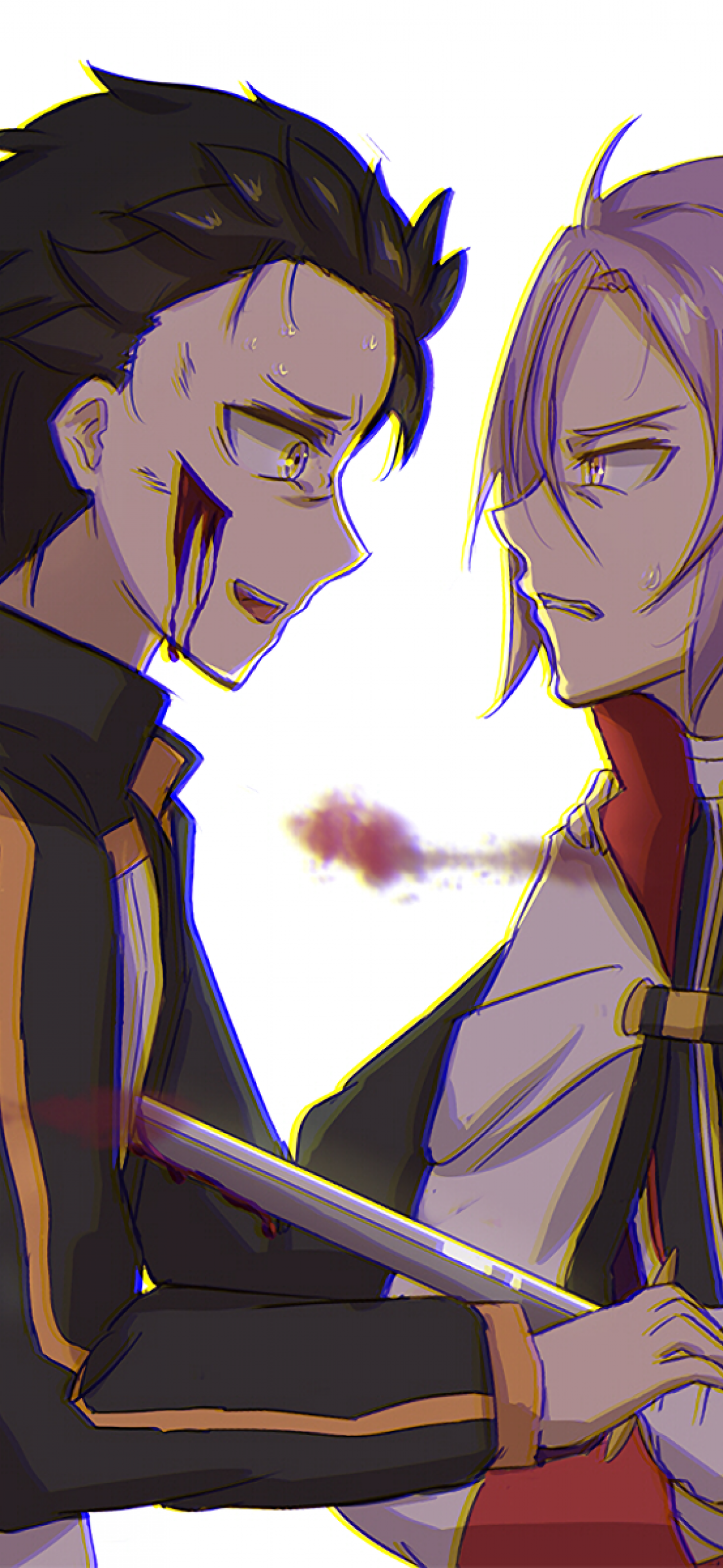 Download 1125x2436 Natsuki Subaru, Julius Euclius, Sword Scar, Fight, Re: Zero Wallpaper for iPhone X