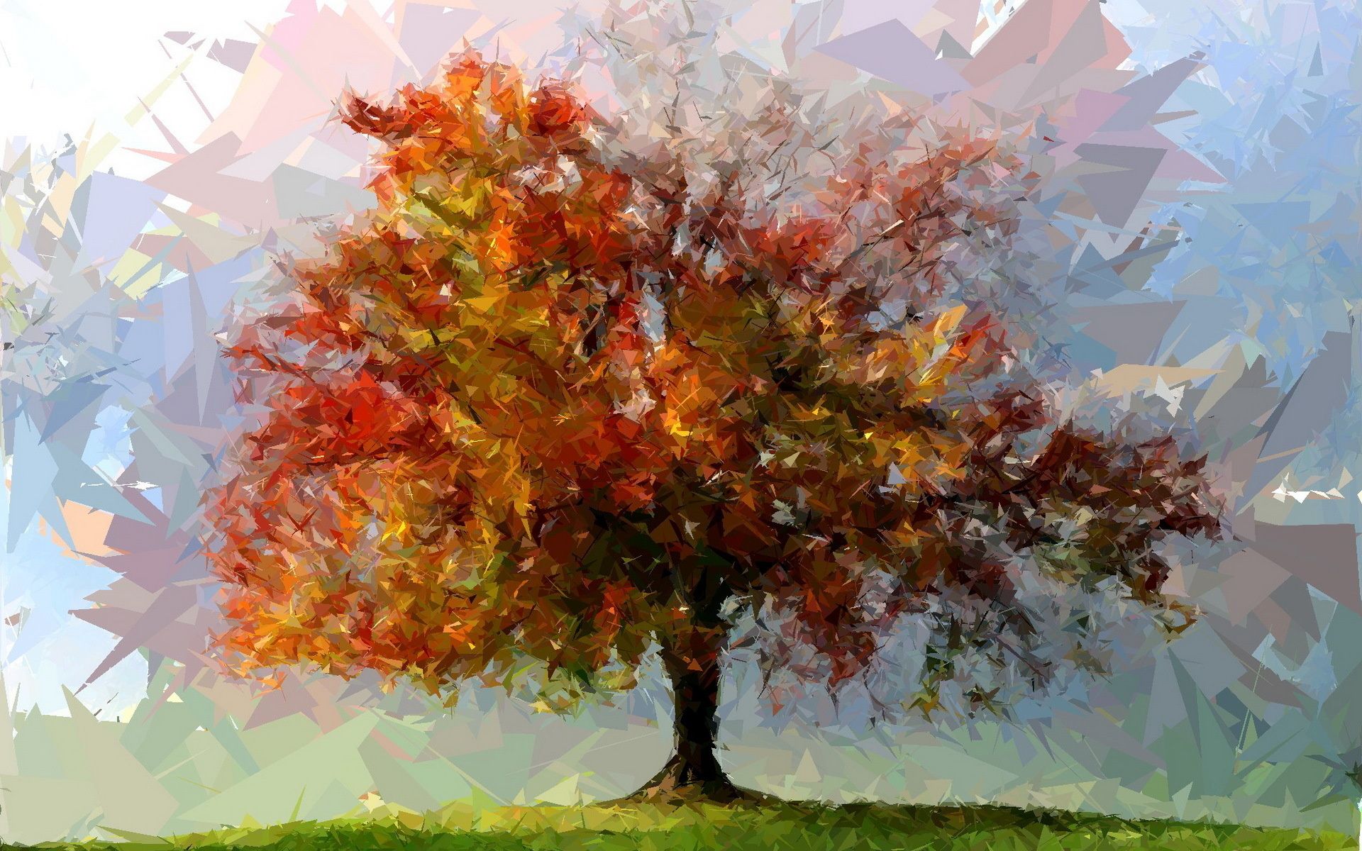 Painting tree art abstract fotosketcher shattered autumn f wallpaperx1200