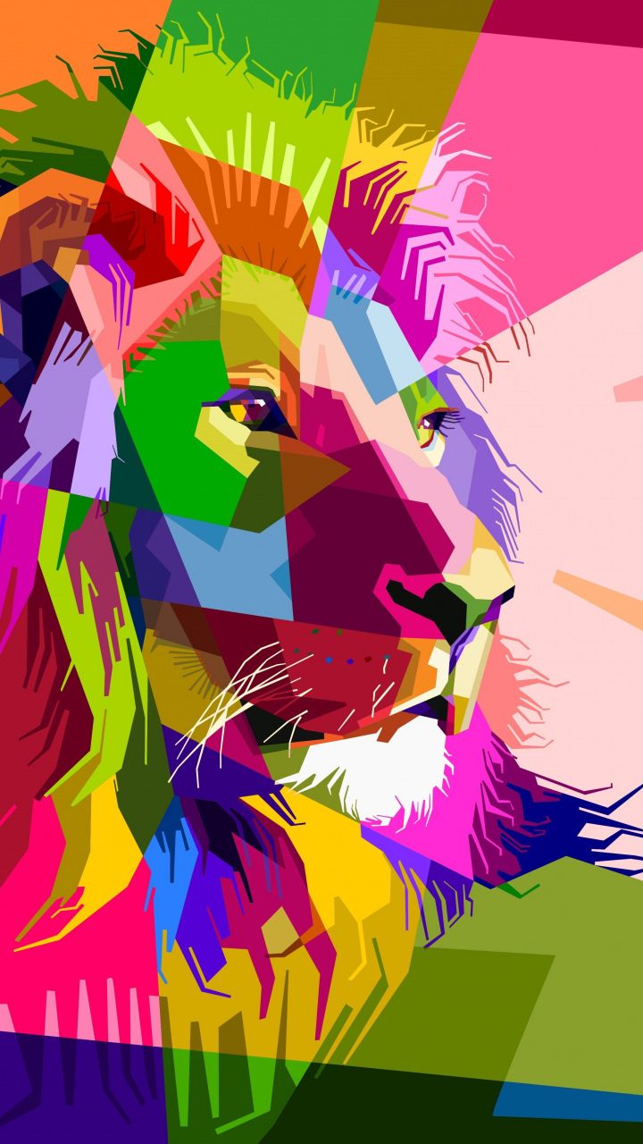 Lion, multicolor, geometry, muzzle, abstract, digital art, 720x1280 wallpaper. Abstract lion, Abstract lion art, Art wallpaper