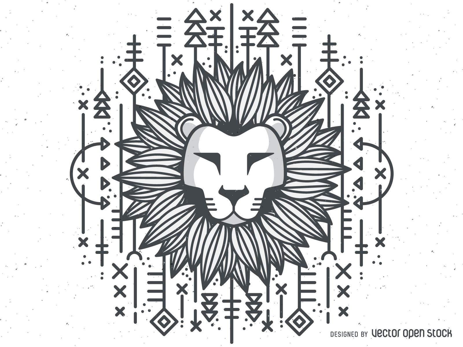 Lion head illustration in black and white featuring hand drawn lines, geometric. Lion illustration, Abstract lion art, Tribal lion