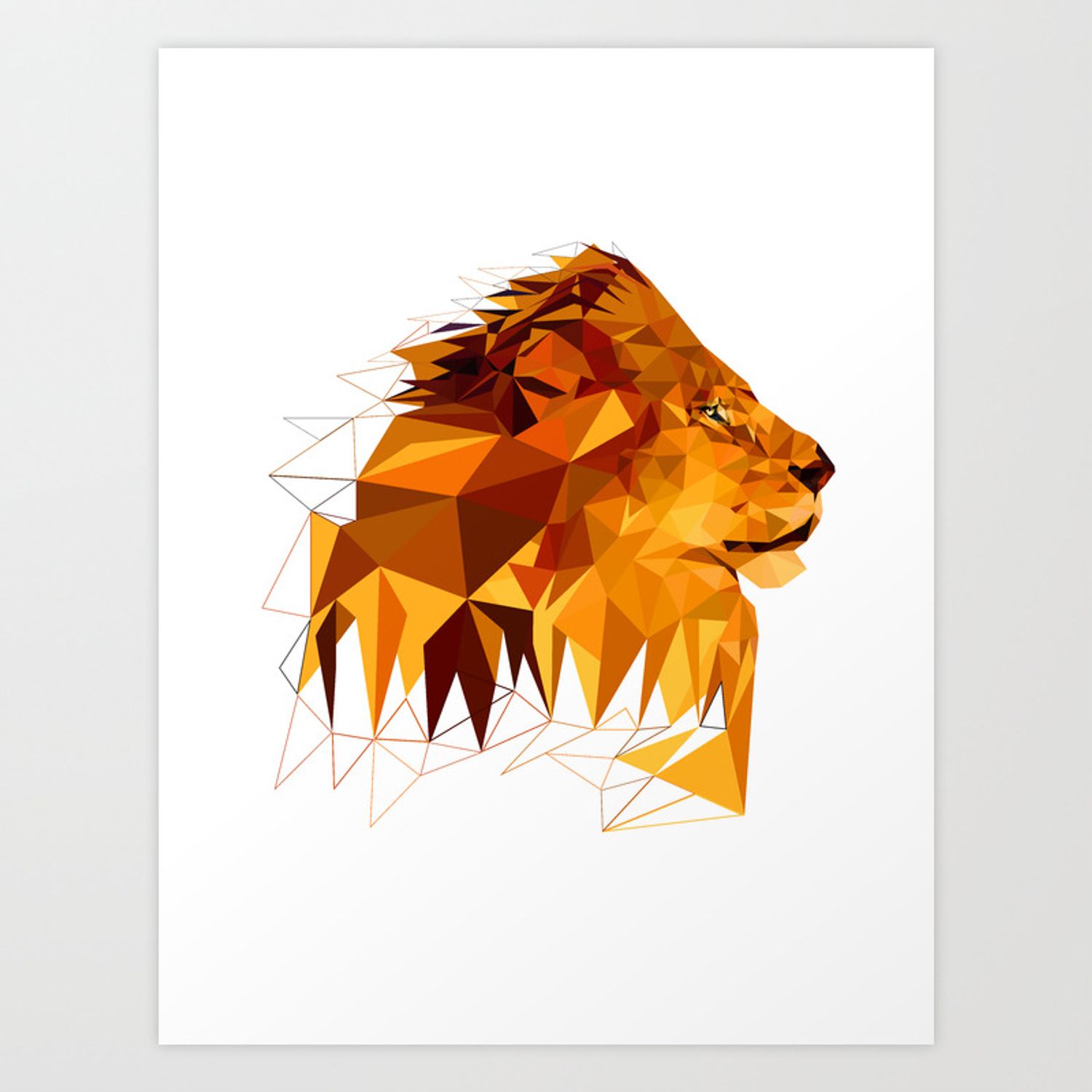 Geometric Lion Wild animals Big cat Low poly art Brown and Yellow Art Print