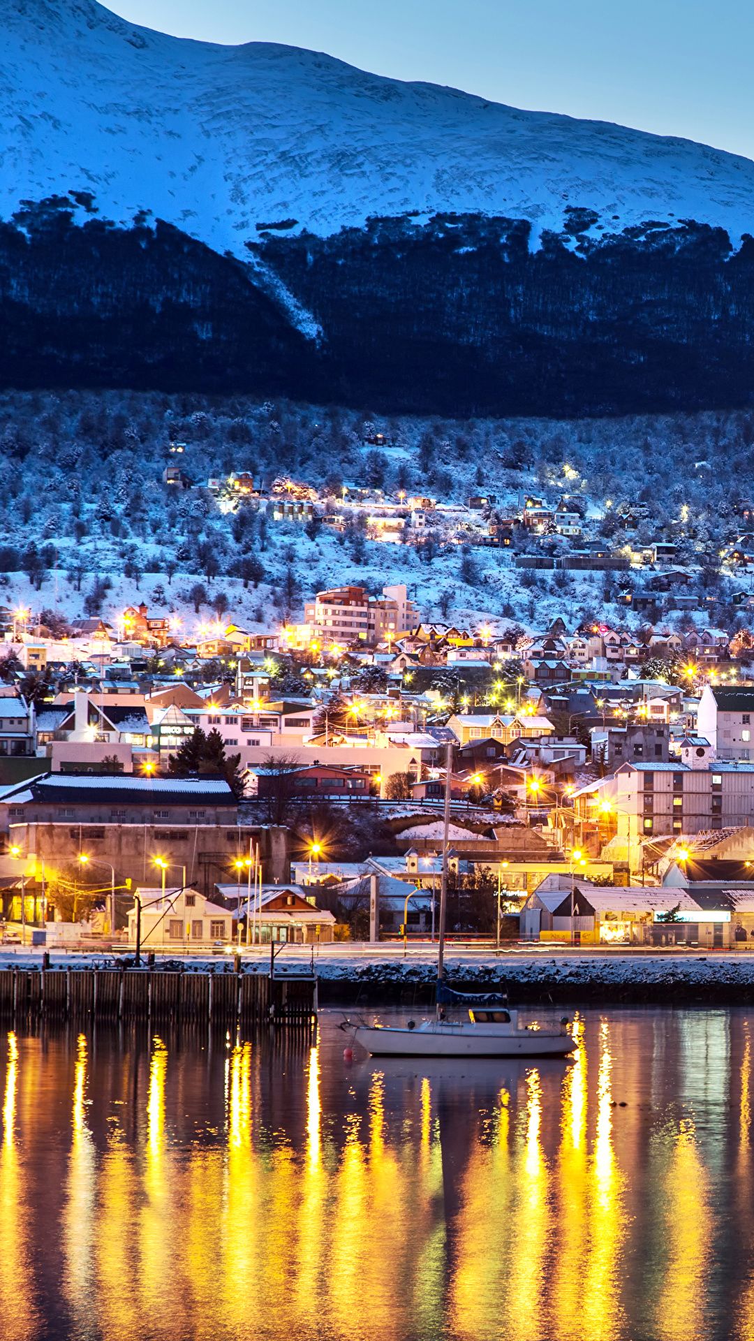 image Argentina Ushuaia Winter Pier Rivers Evening Street 1080x1920