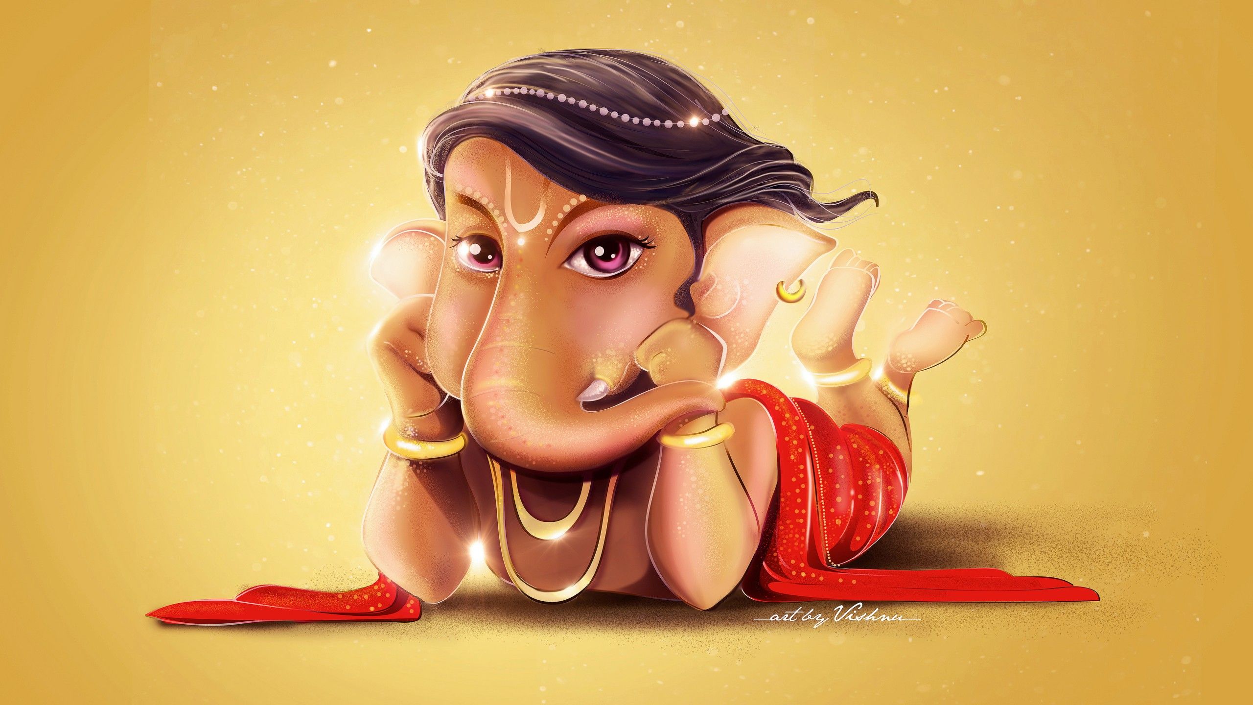 Wallpaper Lord Ganesha, Cute, Digital art, HD, 4K, Creative Graphics,. Wallpaper for iPhone, Android, Mobile and Desktop