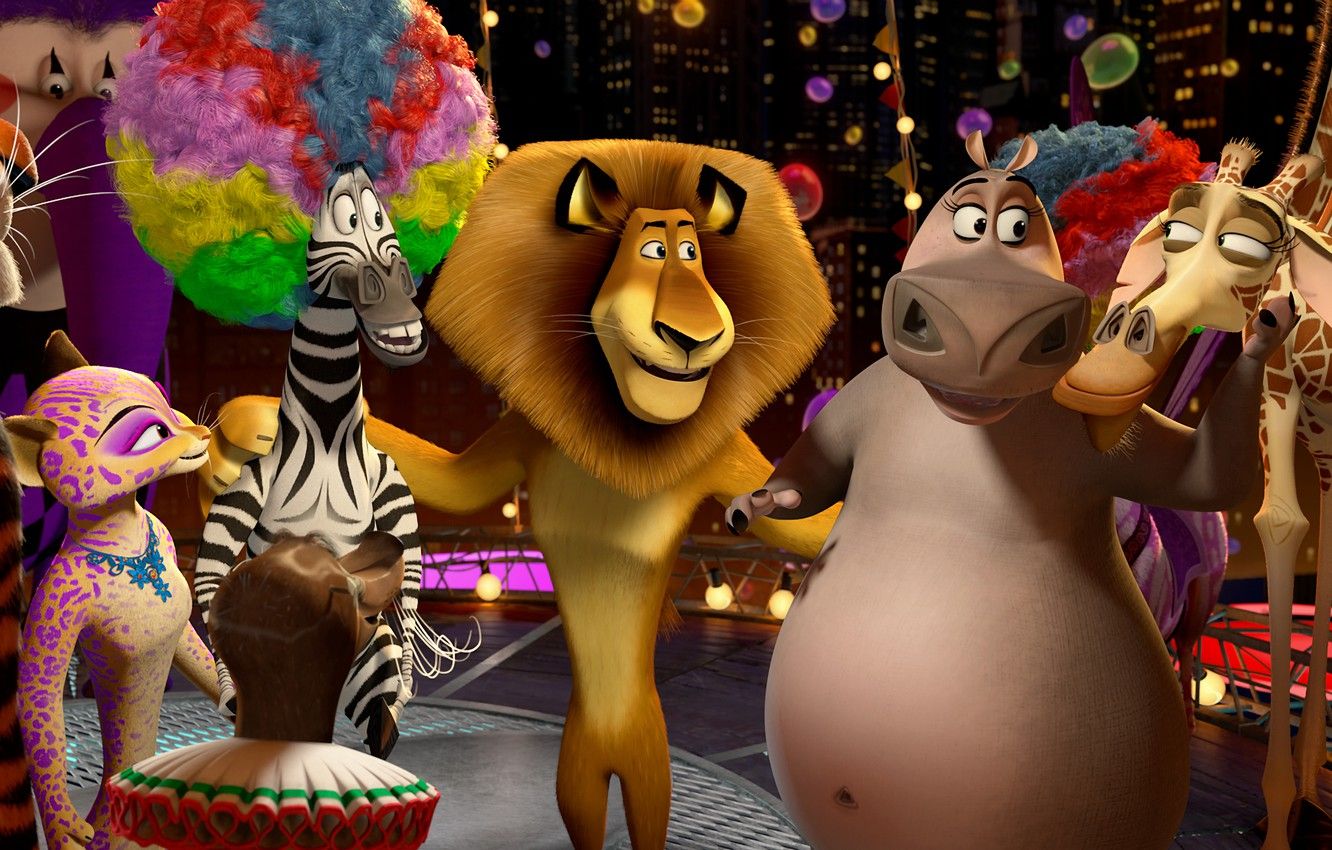 Wallpaper cartoon, Madagascar Alex The Lion, Hippo Gloria, Melman the giraffe, Zebra Marty image for desktop, section фильмы