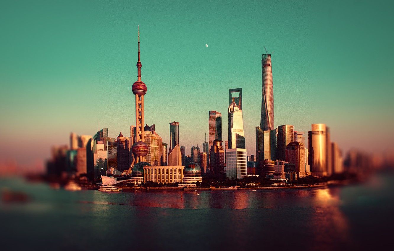 Wallpaper river, the moon, China, Shanghai, Oriental Pearl Tower, Shanghai Tower, Shanghai World Financial Center, the Huangpu river image for desktop, section город