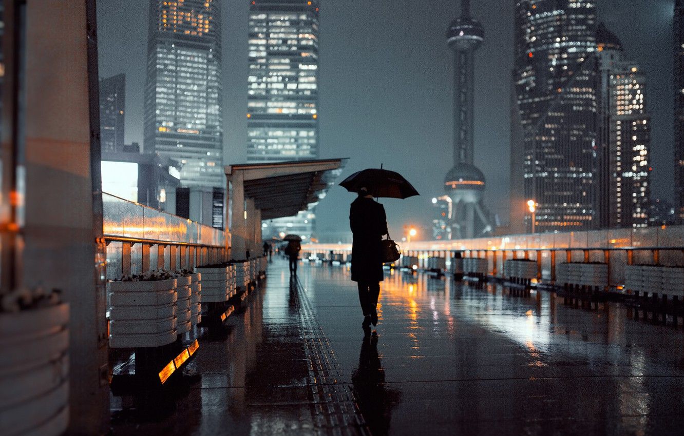 Wallpaper girl, lights, street, umbrellas, Shanghai, Oriental Pearl Shanghai, Shanghai tower image for desktop, section город