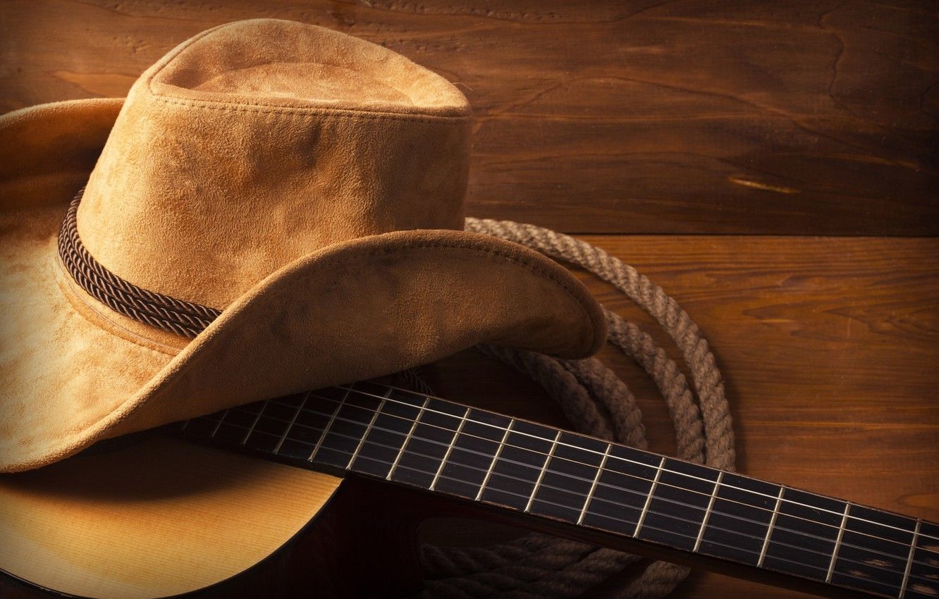 Wallpaper guitar, hat, wood, cowboy, rope image for desktop, section стиль