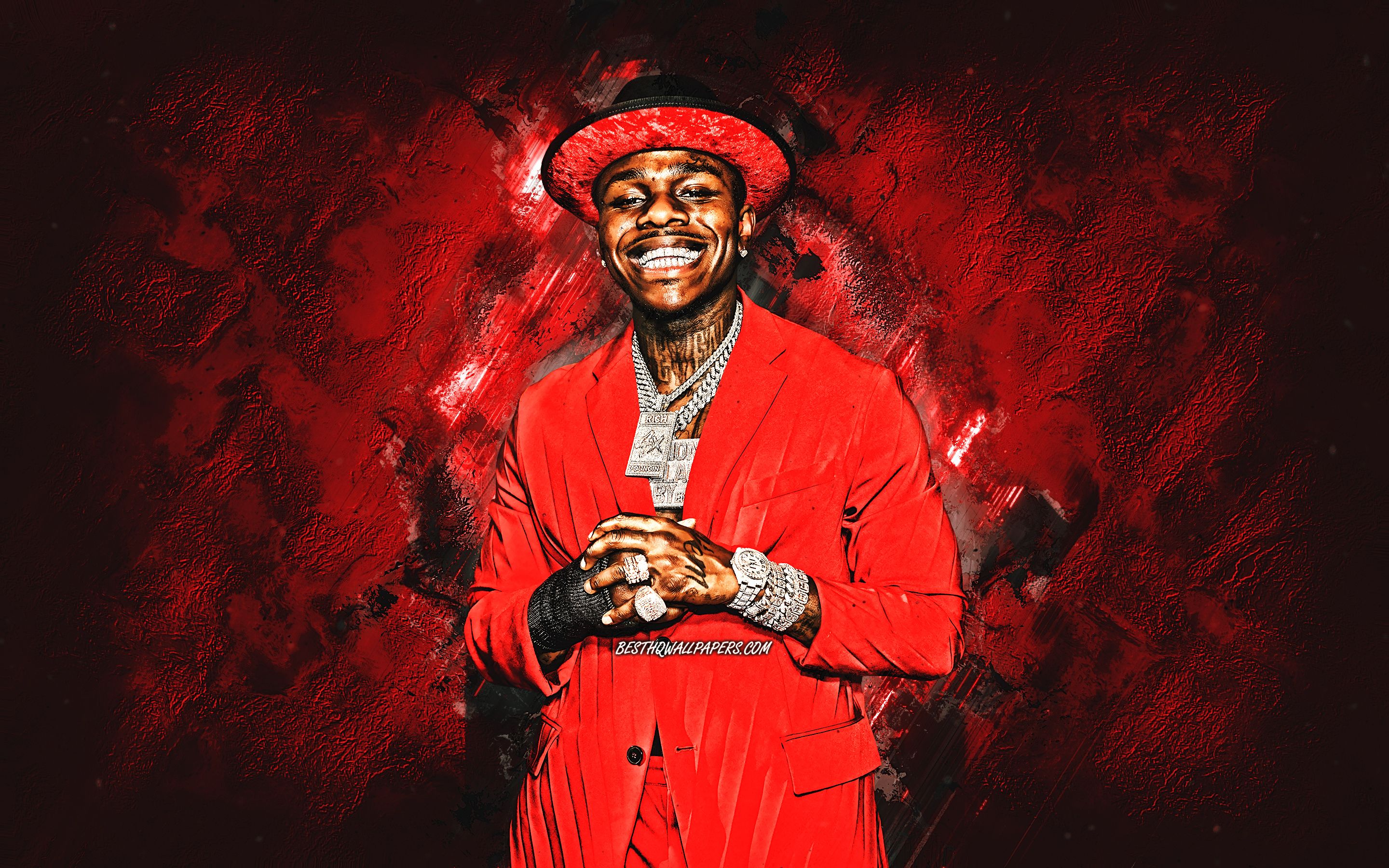 Download wallpaper DaBaby, american rapper, portrait, Jonathan Lyndale Kirk, red stone background, popular singers for desktop with resolution 2880x1800. High Quality HD picture wallpaper