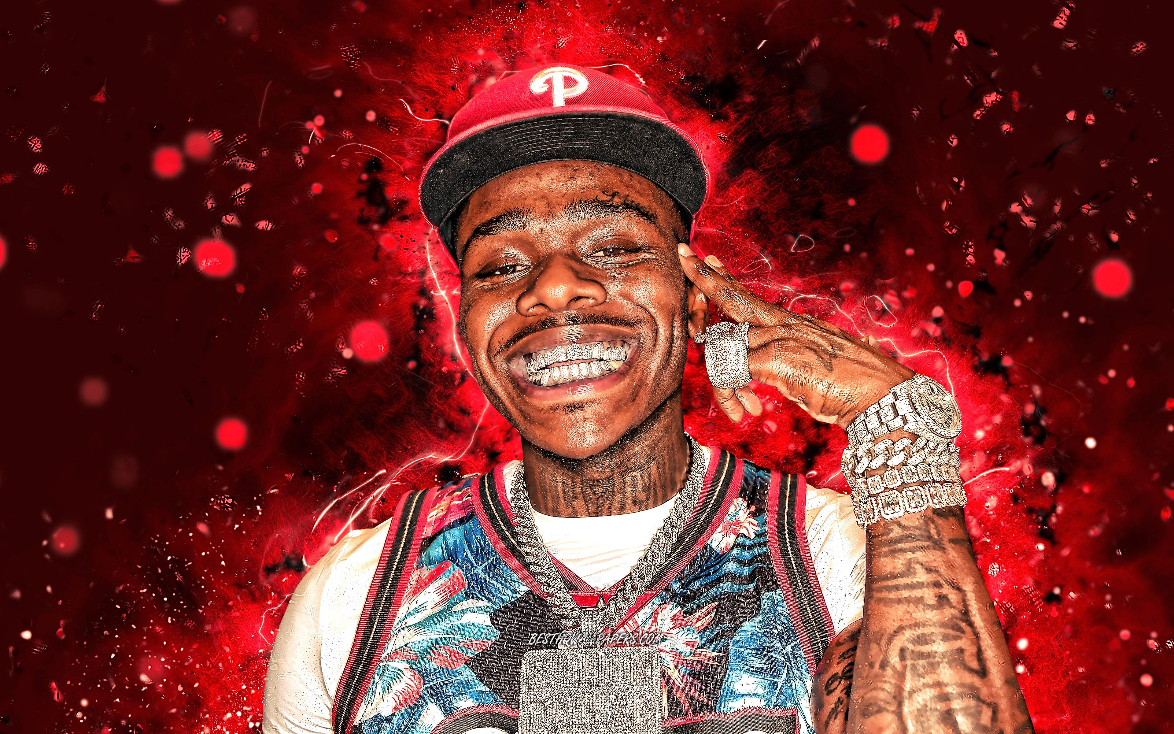 Download wallpaper DaBaby, 4k, american rapper, red neon lights, music stars, creative, Jonathan Lyndale Kirk, american celebrity, DaBaby 4K for desktop with resolution 3840x2400. High Quality HD picture wallpaper