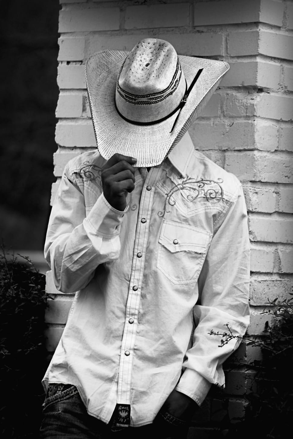 men's cowboy hat and button up long sleeve shirt free image