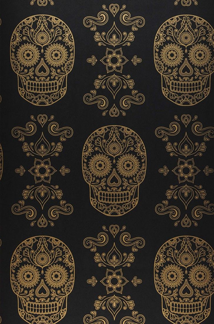 Wallpaper Dia de los Muertos (Black, Gold)
