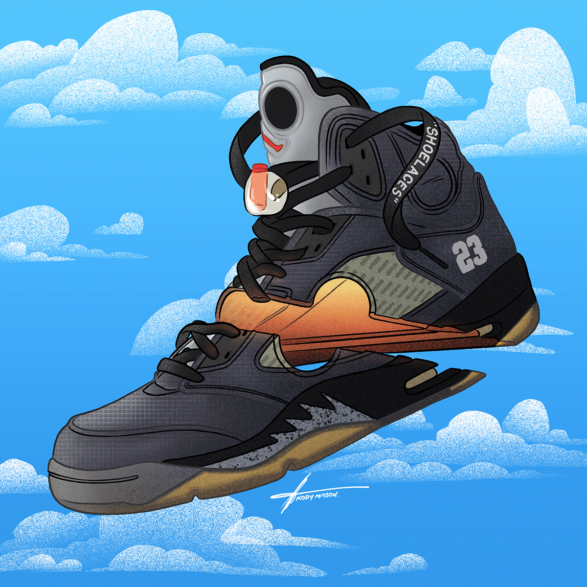 Off White Jordan 5 Sneaker Illustration By Kody Mason. Sneakers Illustration, Sneakers, Sneaker Art