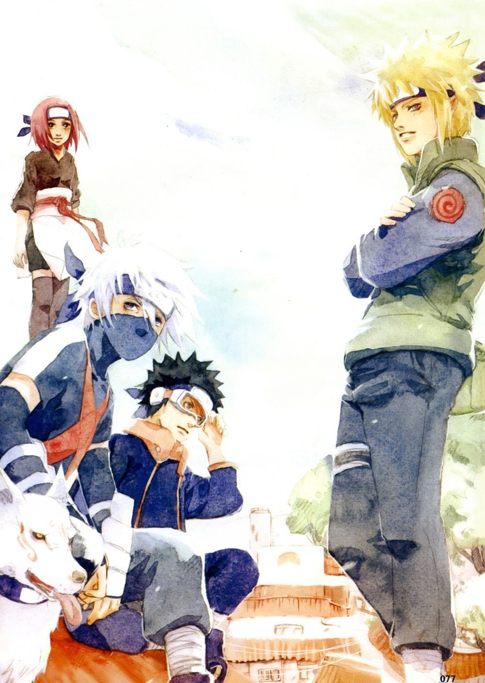 Team Minato: Kakashi, Obito, and Rin. Naruto mangá colorido, Naruto mangá, Anime