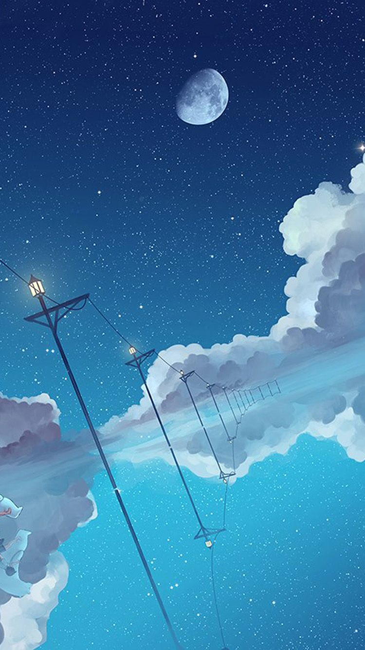Illust Star Moon Sky Night Art Wallpaper