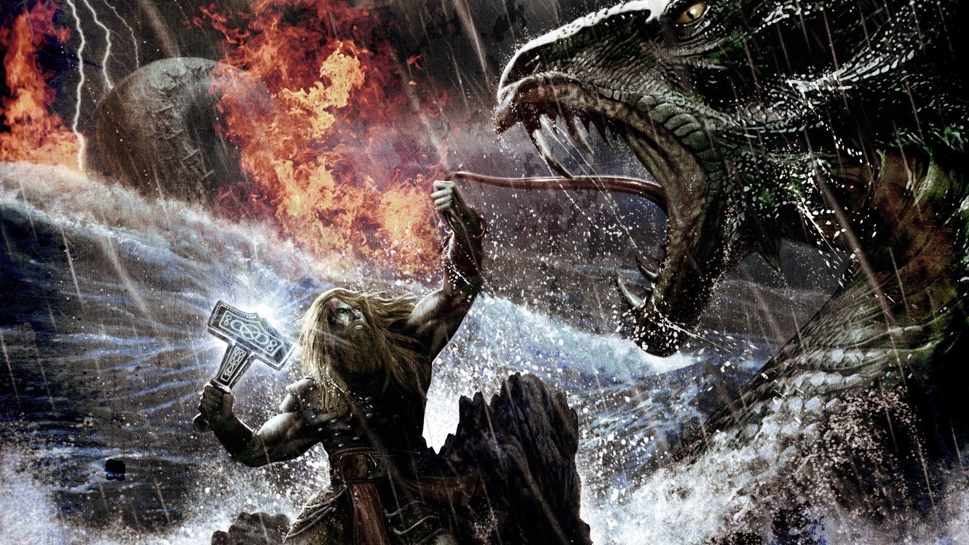 Just going to share my current desktop background. The battle between Thor and Jormungandr