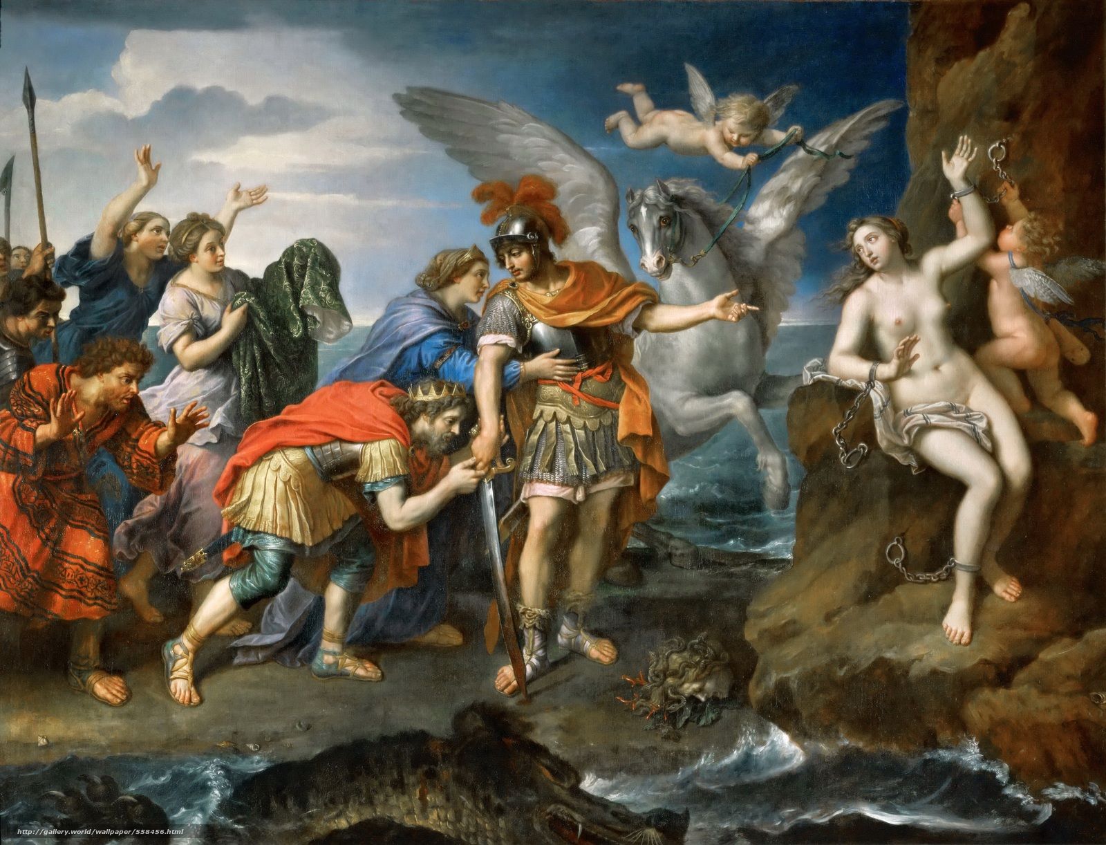Download wallpaper Mignard, Pierre, Perseus and Andromeda, picture free desktop wallpaper in the resolution 3920x2995