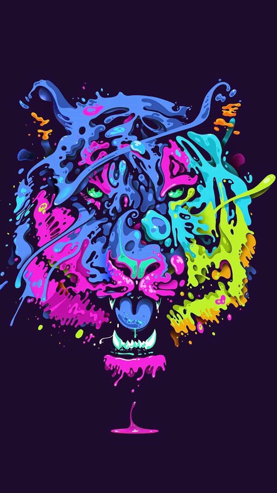 Tiger color art. Картина с тигром, Обои для iphone, Морды животных