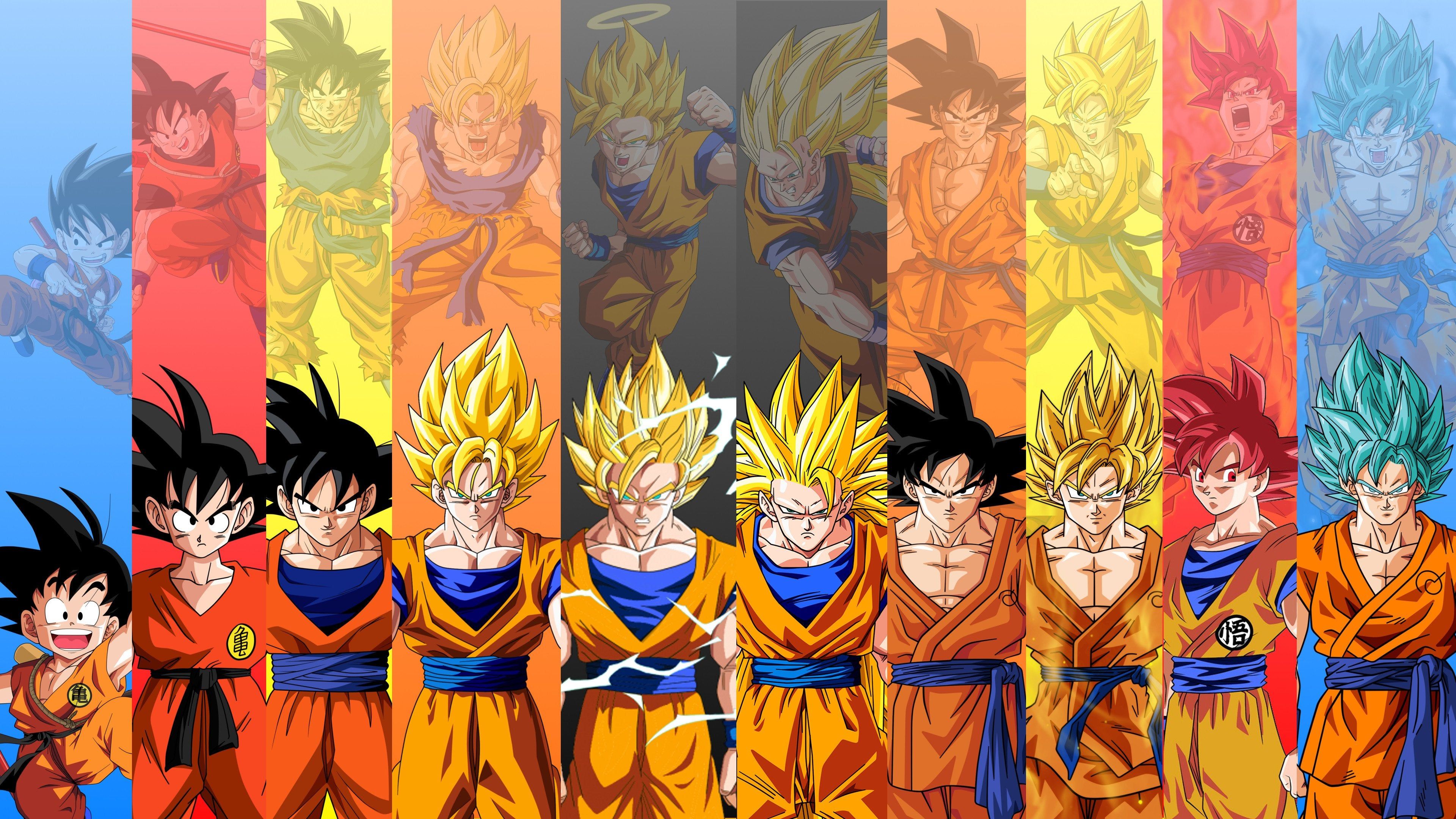 Just made this 4K Wallpaper featuring 10 Forms of Goku from DB, DBZ, and DBS. Enjoy!
